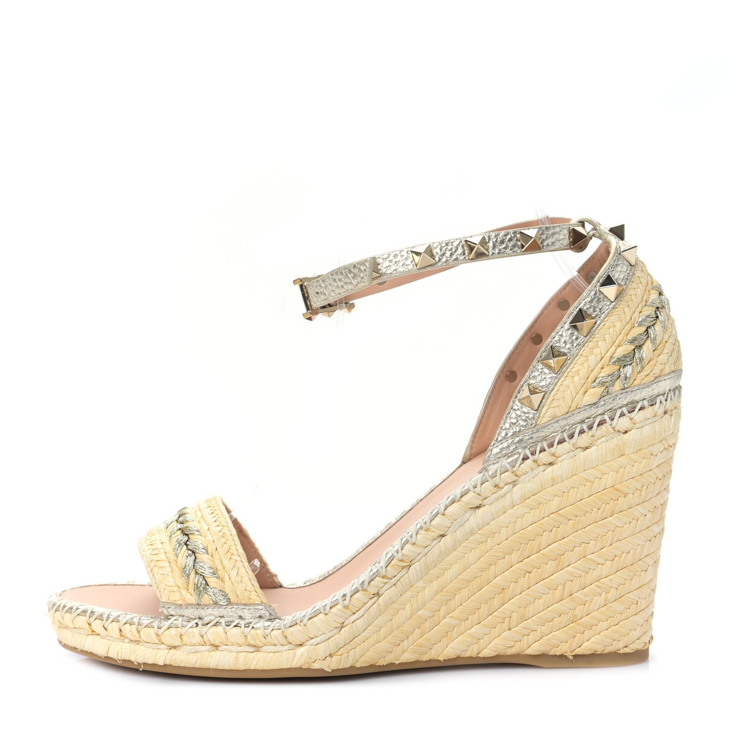 Raffia Rockstud Ankle Strap Espadrille 15/105mm Wedge Sandals 41 Naturale Silver