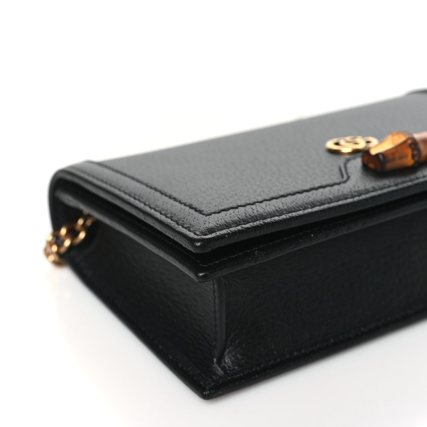 Textured Dollar Calfskin Mini Diana Chain Bag Black