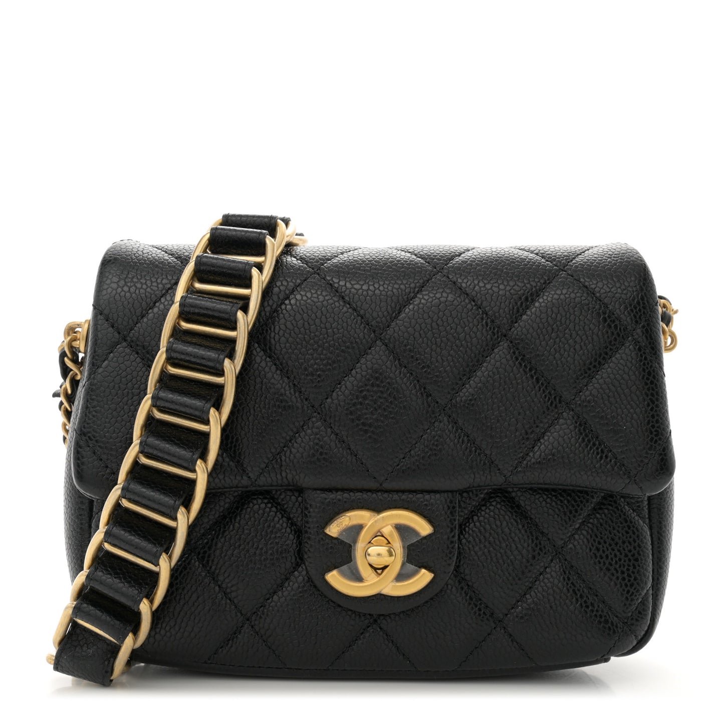 Caviar Quilted Mini Chain Soul Flap Black