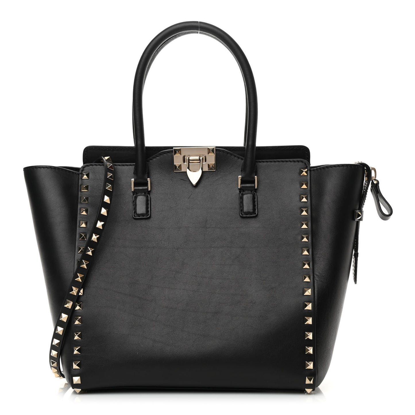 Vitello Rockstud Double Handle Tote Black