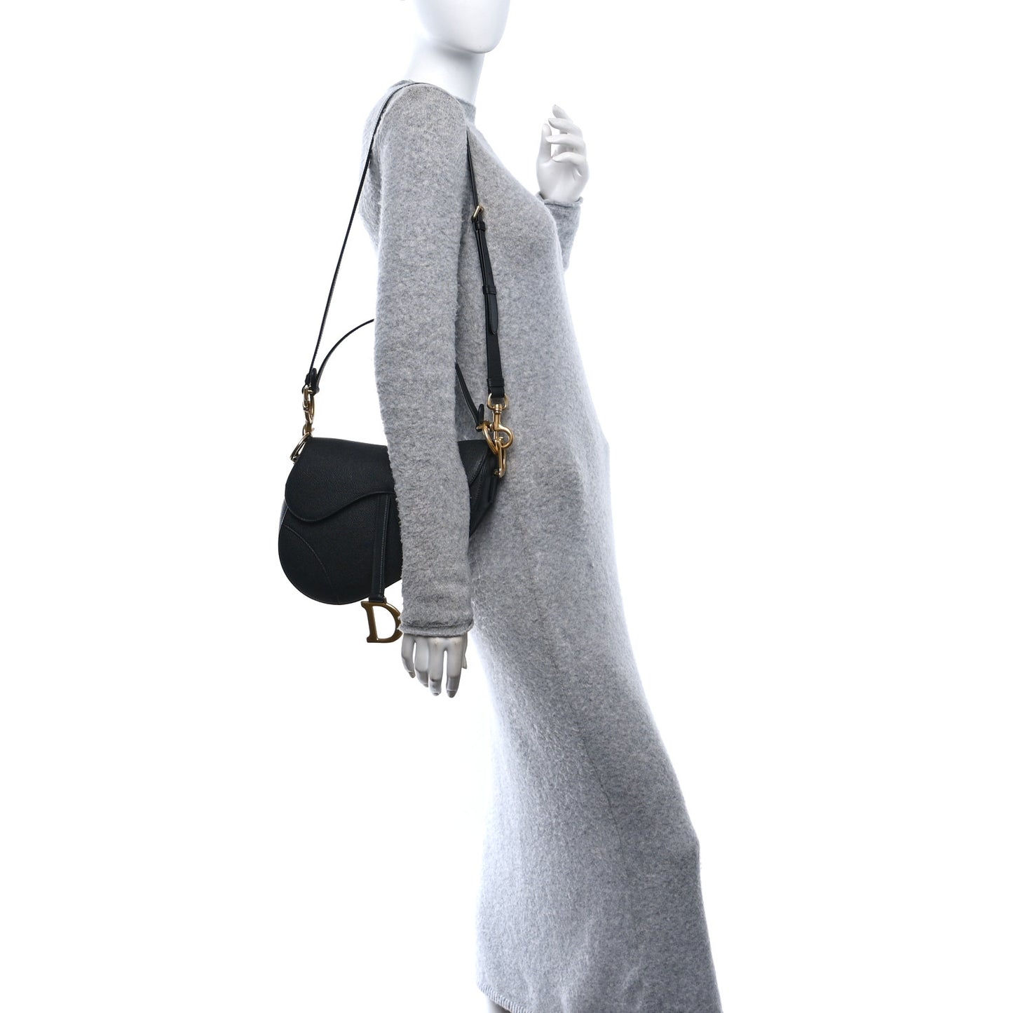 Grained Calfskin Saddle Bag With Strap Black