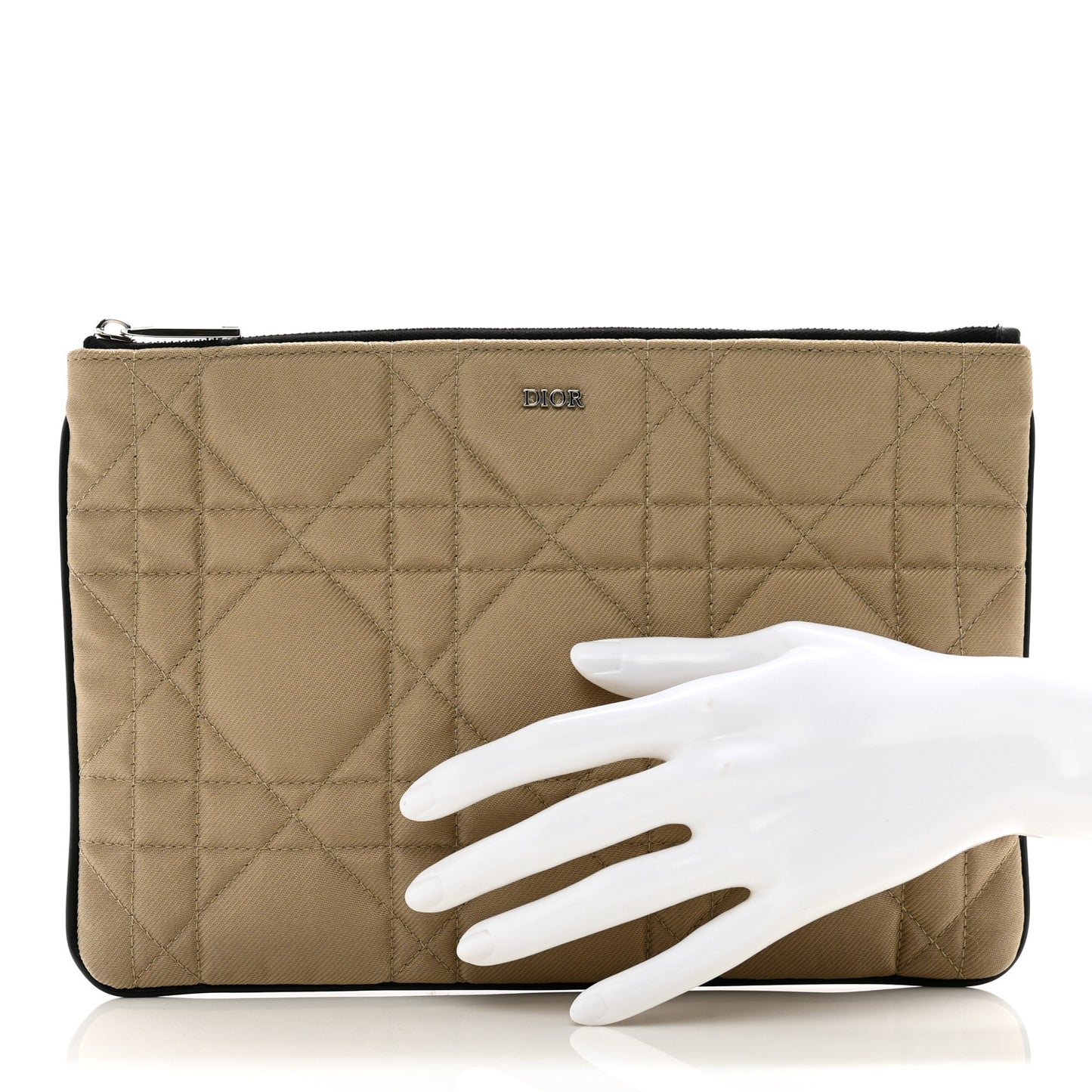 Canvas Cannage Zip Pouch Beige