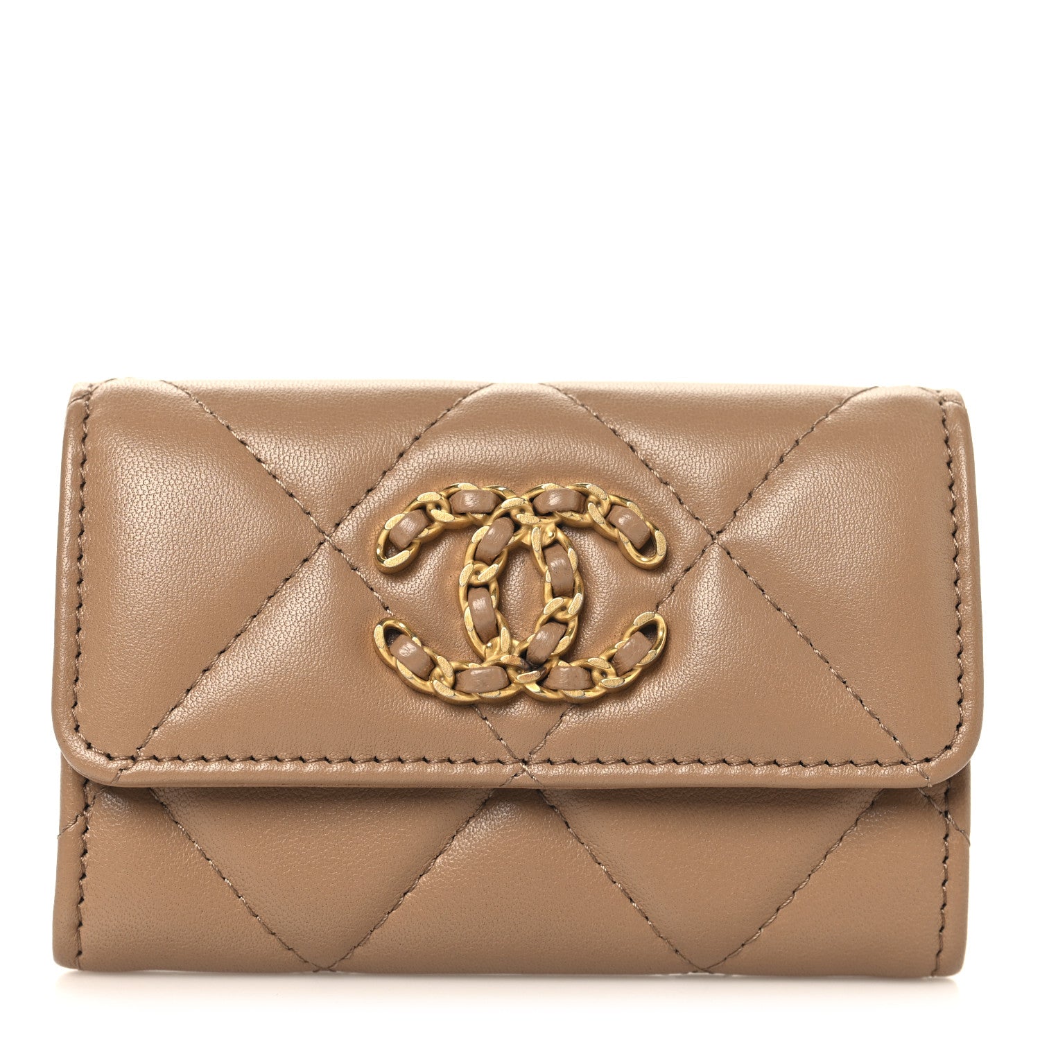 Chanel Lambskin Quilted Chanel 19 Flap Card Holder Brown 1759922