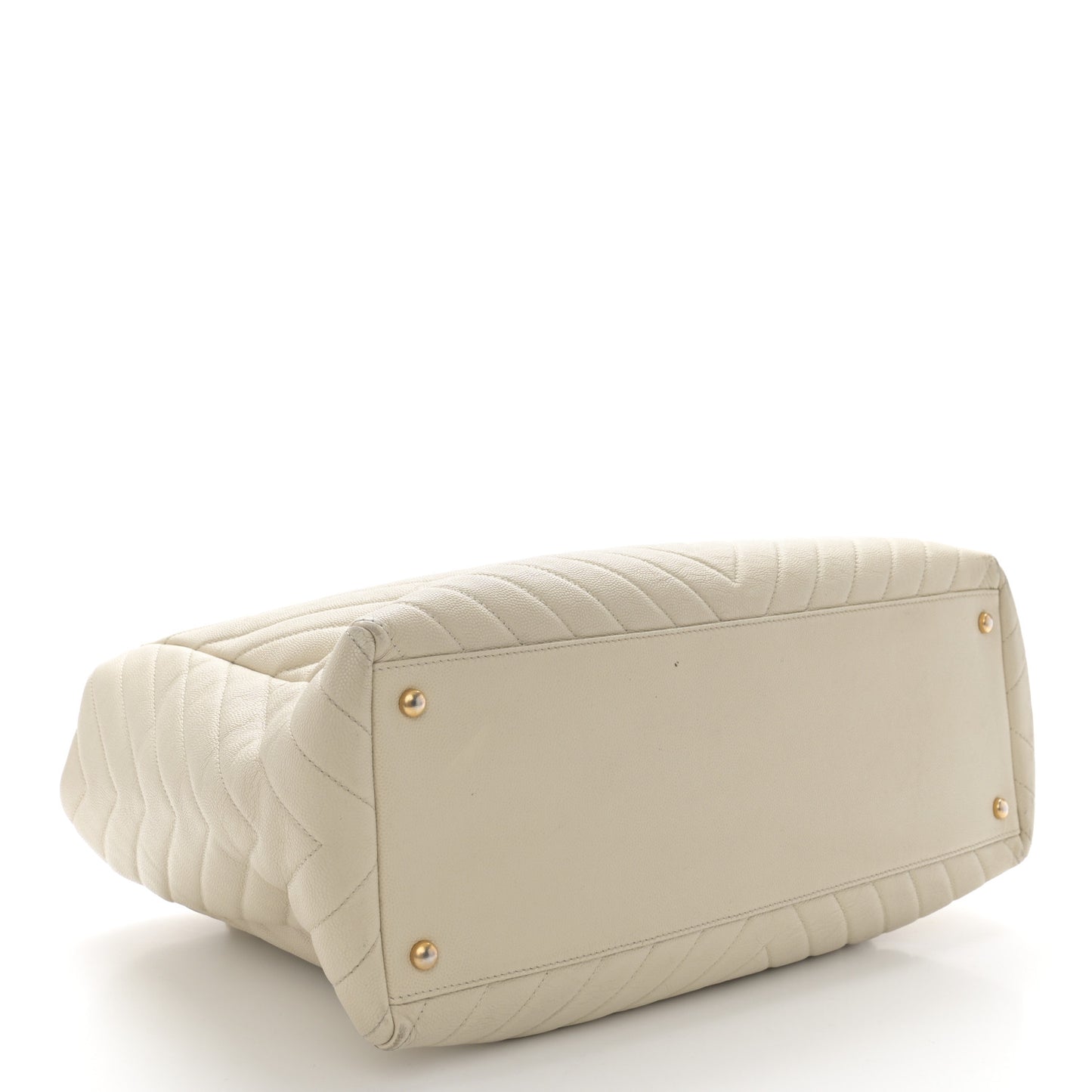 Caviar Chevron Quilted Coco Handle Shopping Tote Ivory