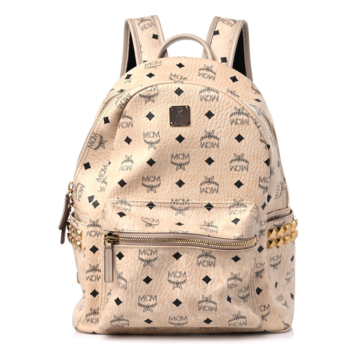 MCM Beige Stark Side Studded Visetos Monogram Backpack Small MCM Visetos Small Side Stud Stark Backpack Beige 1883636  main image 2