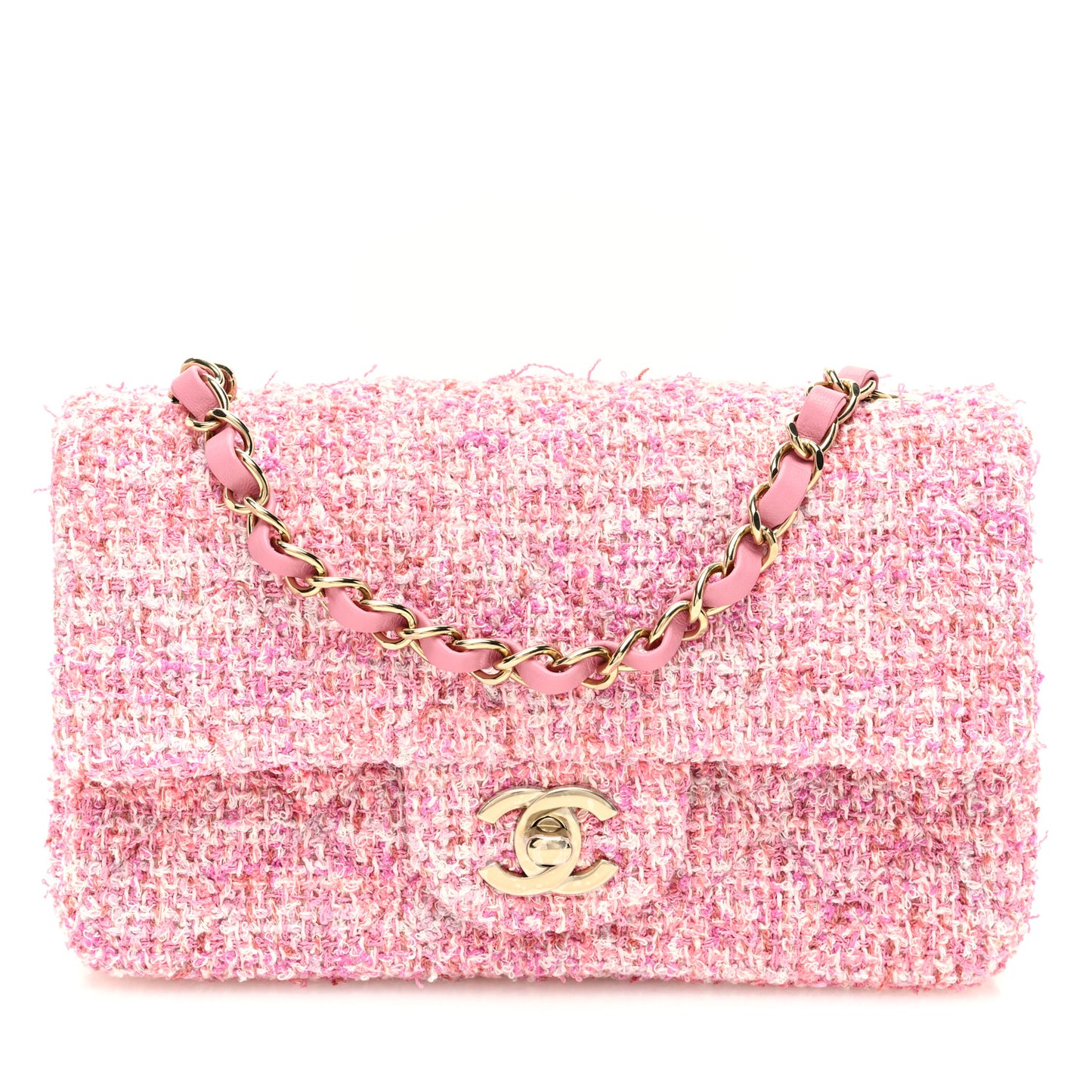 Tweed Quilted Mini Rectangular Flap Pink