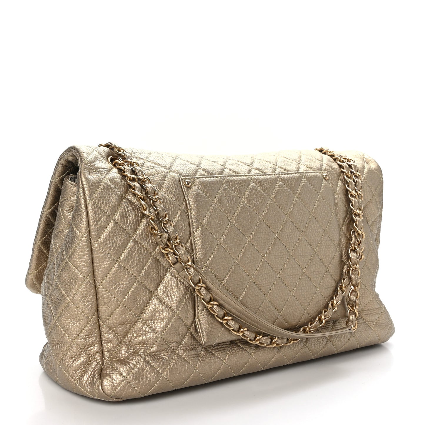 Metallic Calfskin Quilted Small XXL Travel Flap Bag Gold