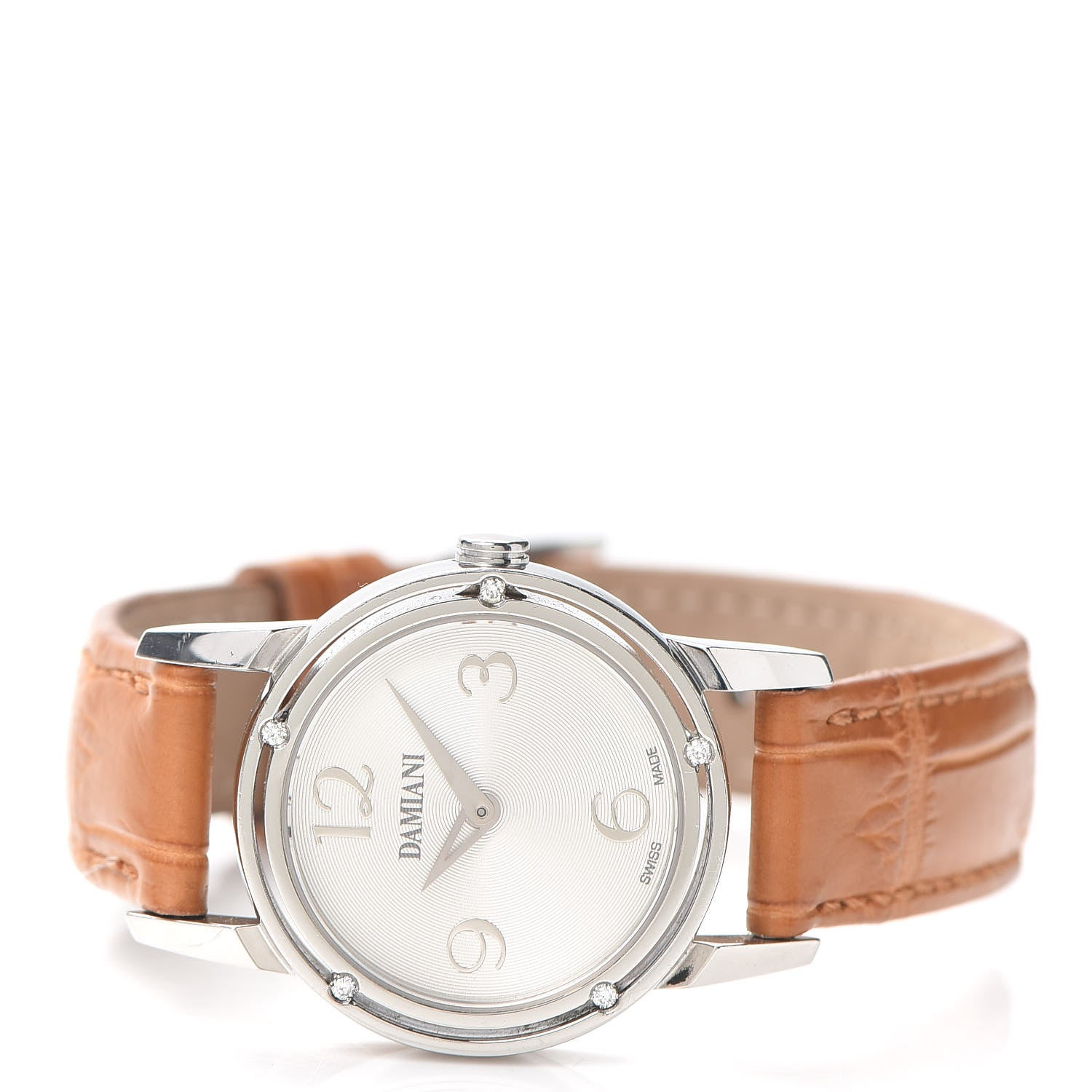 Damiani Stainless Steel Crocodile Diamond 28mm 5P D-Side Quartz Watch Camel 2 of 5