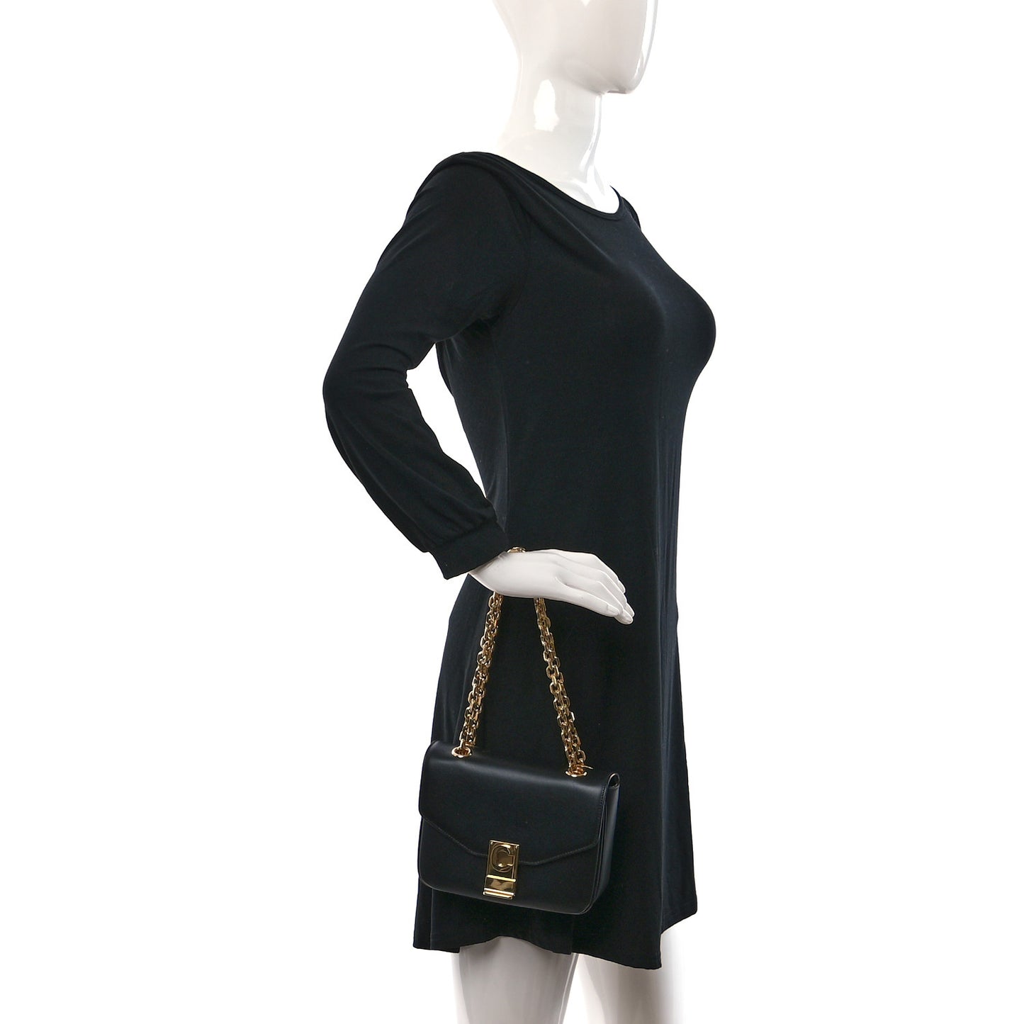 Shiny Calfskin Small C Bag Black