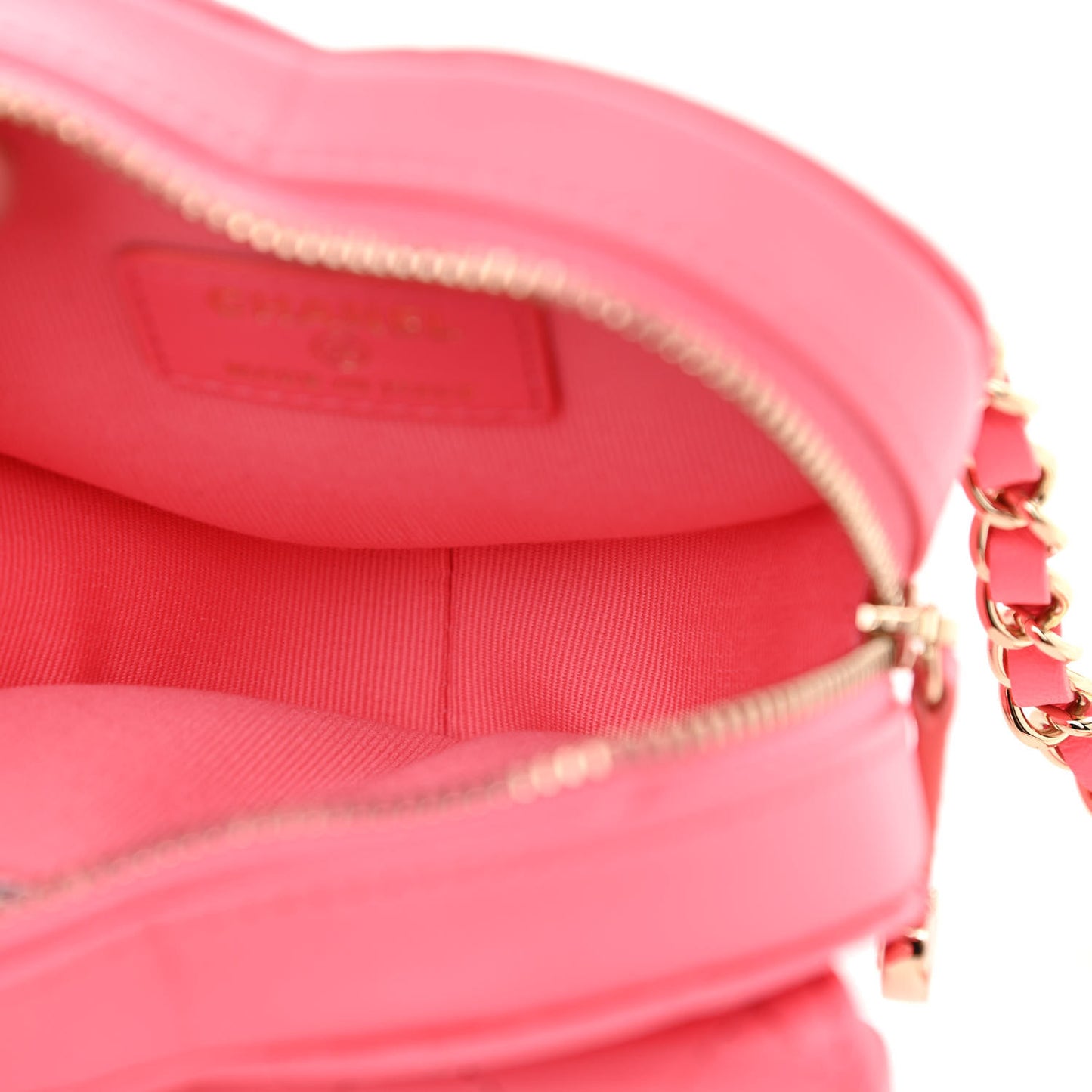 Lambskin Quilted CC In Love Heart Waist Belt Bag With Chain Pink