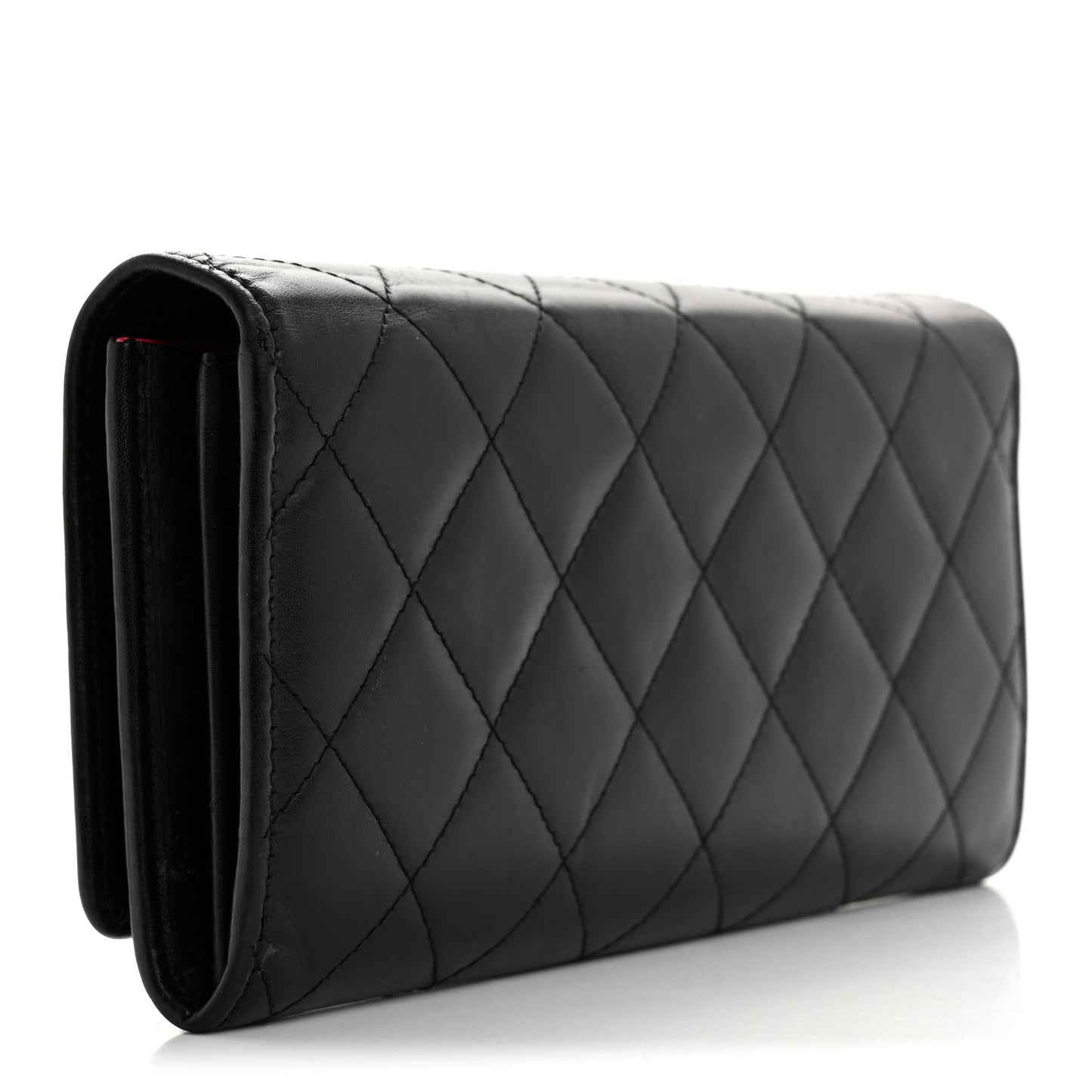 Calfskin Quilted Cambon Long Double Wallet Black