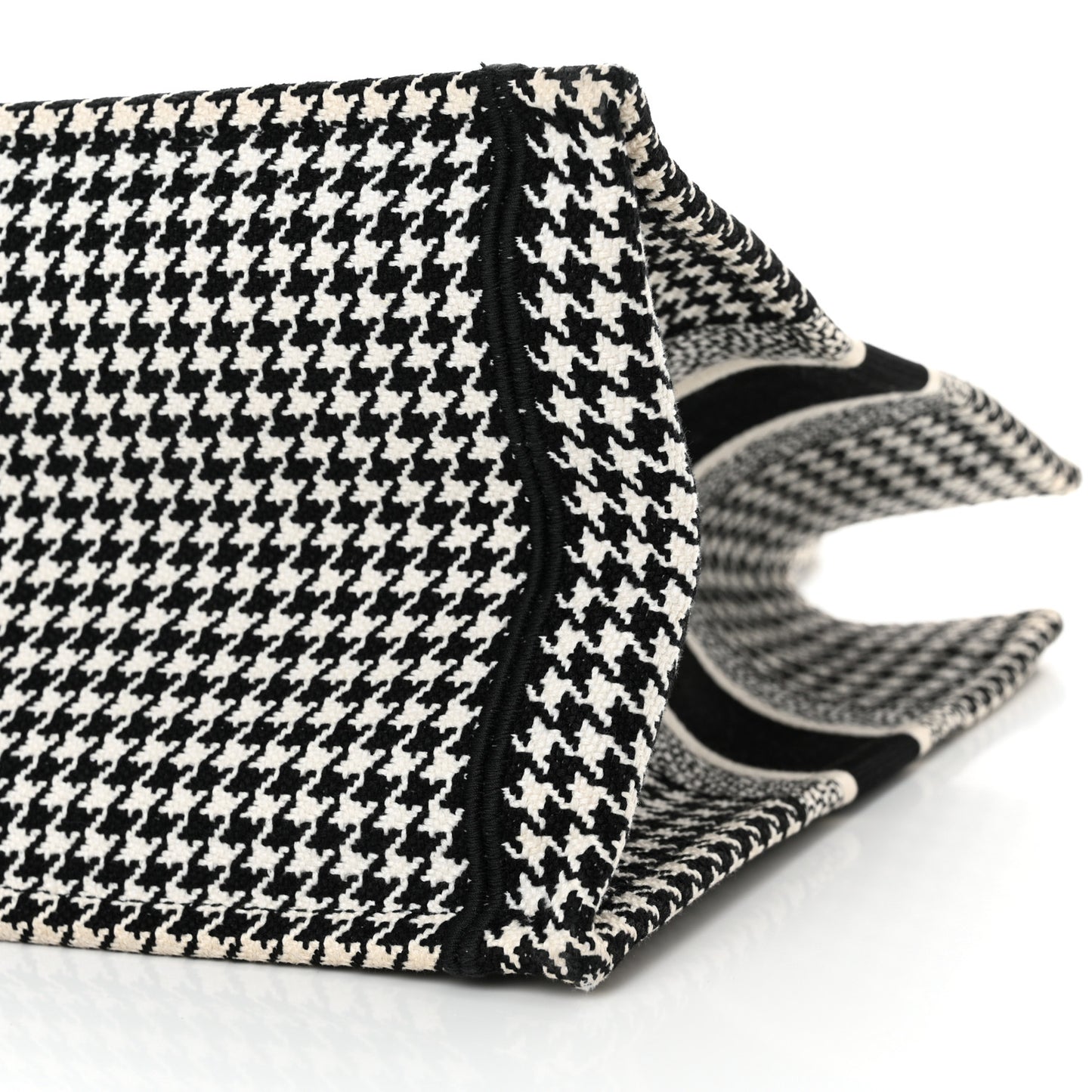 Canvas Houndstooth Embroidered Medium Book Tote Black White