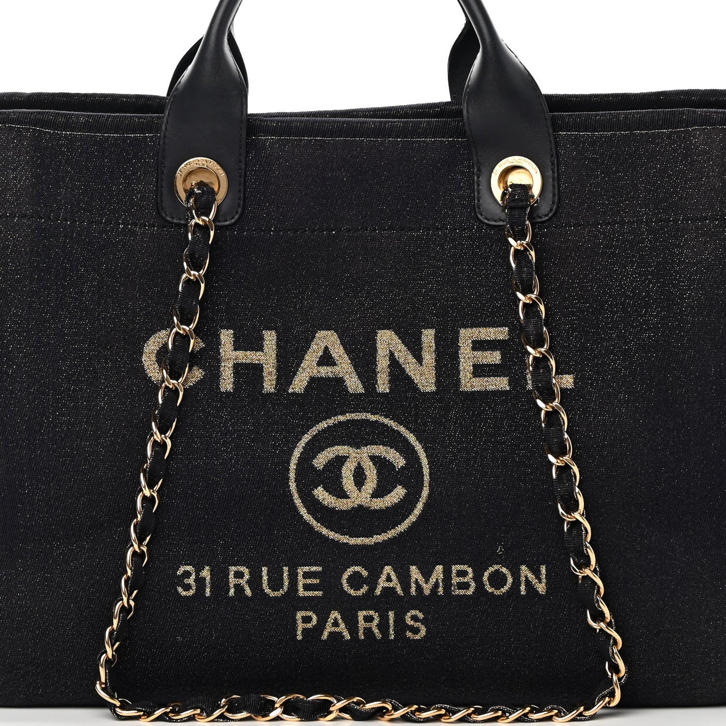 Lurex Canvas Medium Deauville Tote Navy Blue Gold