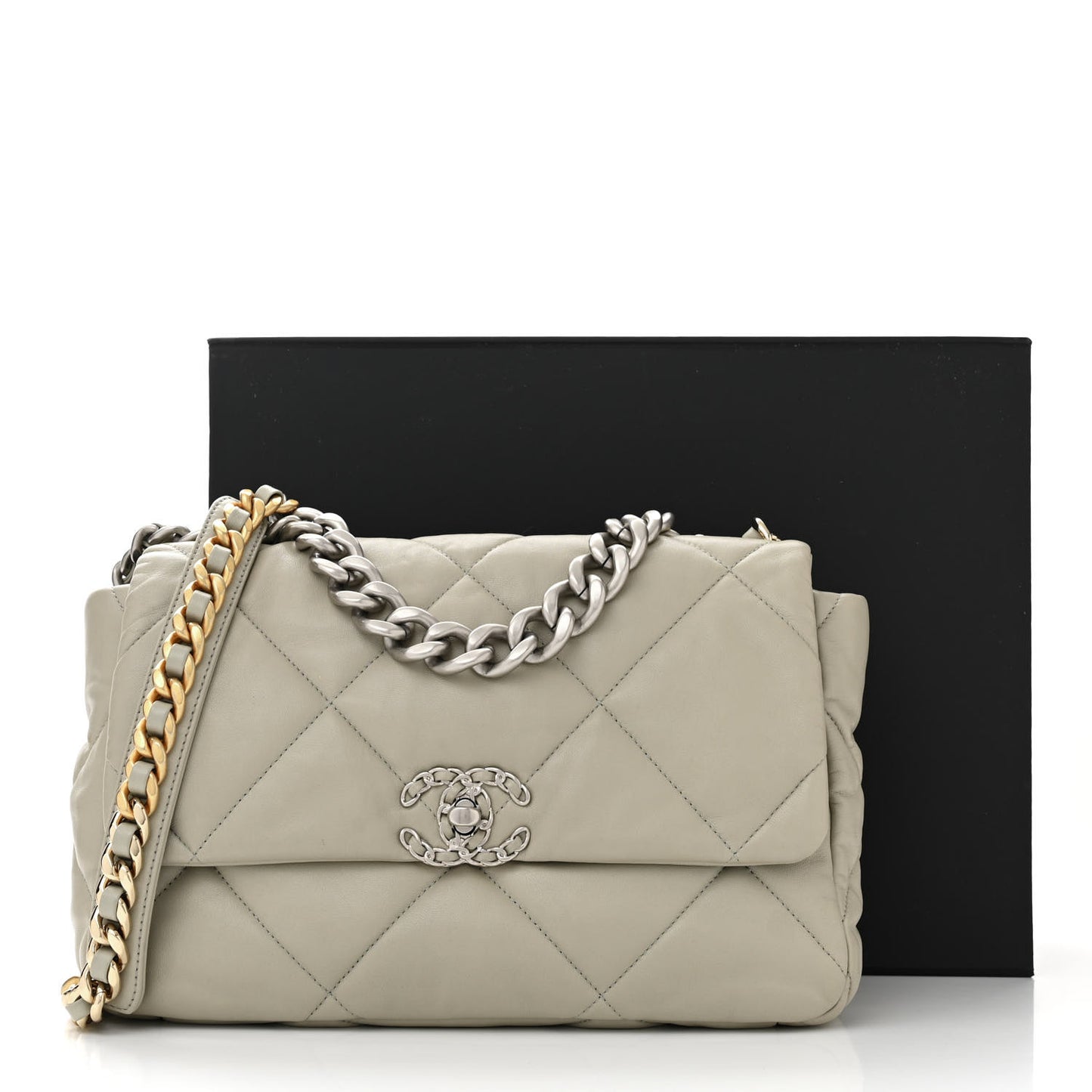 Lambskin Quilted Large Chanel 19 Flap Grey