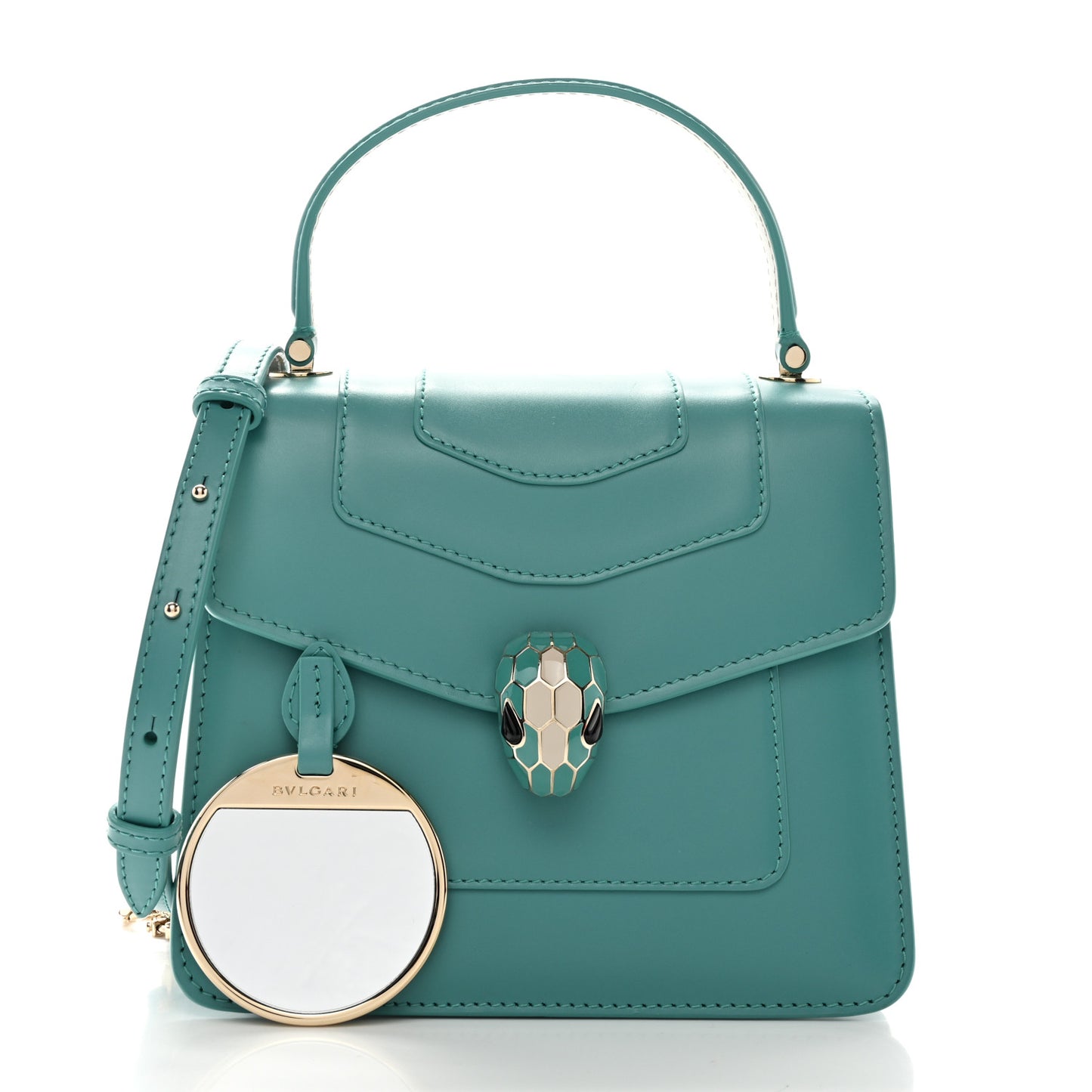 Calfskin Contrast Serpenti Forever Top Handle Tropical Turquoise Milky Opal