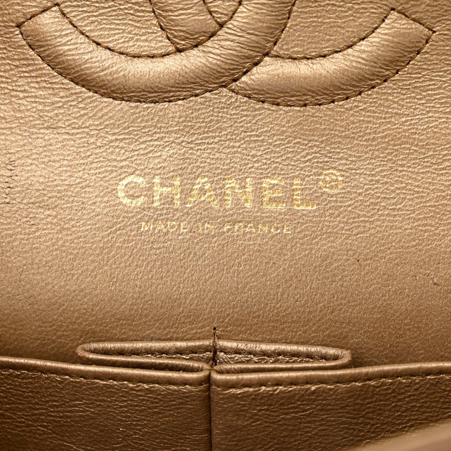 Metallic Lambskin Quilted Medium Double Flap Khaki