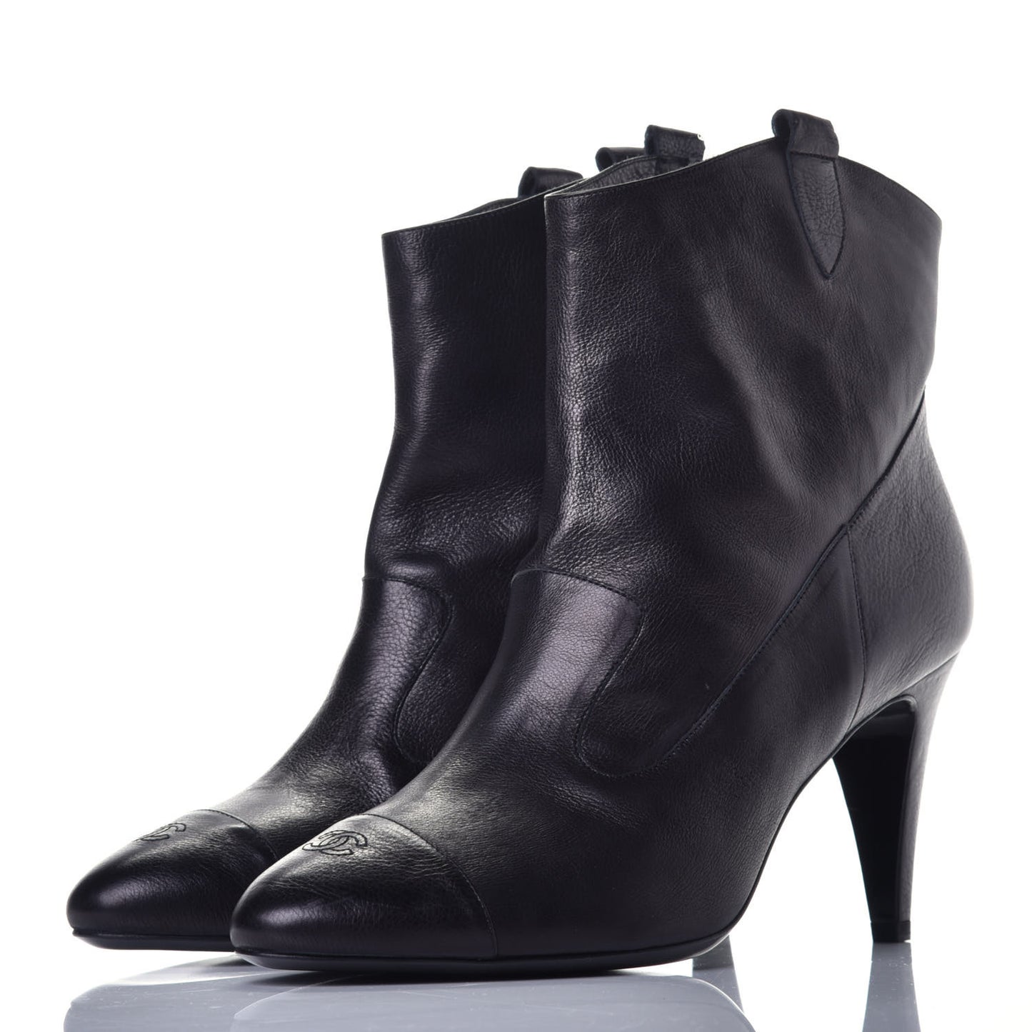 Lambskin Cap Toe Ankle Boots 39 Black