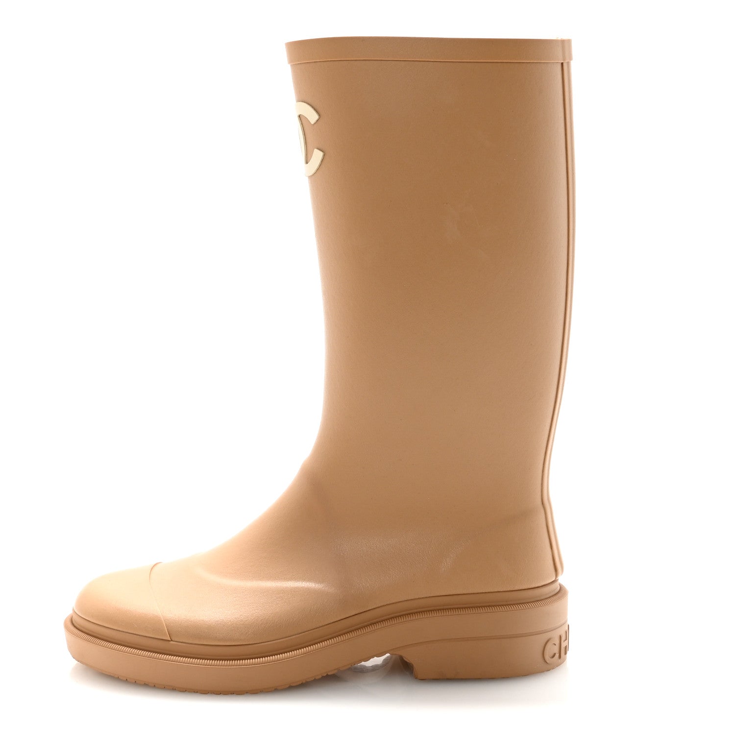 靴 Chanel Beige CC Logo calf leather Boots Chanel Caoutchouk CC High Boots 37 Beige 1871770 – FASHIONPHILE