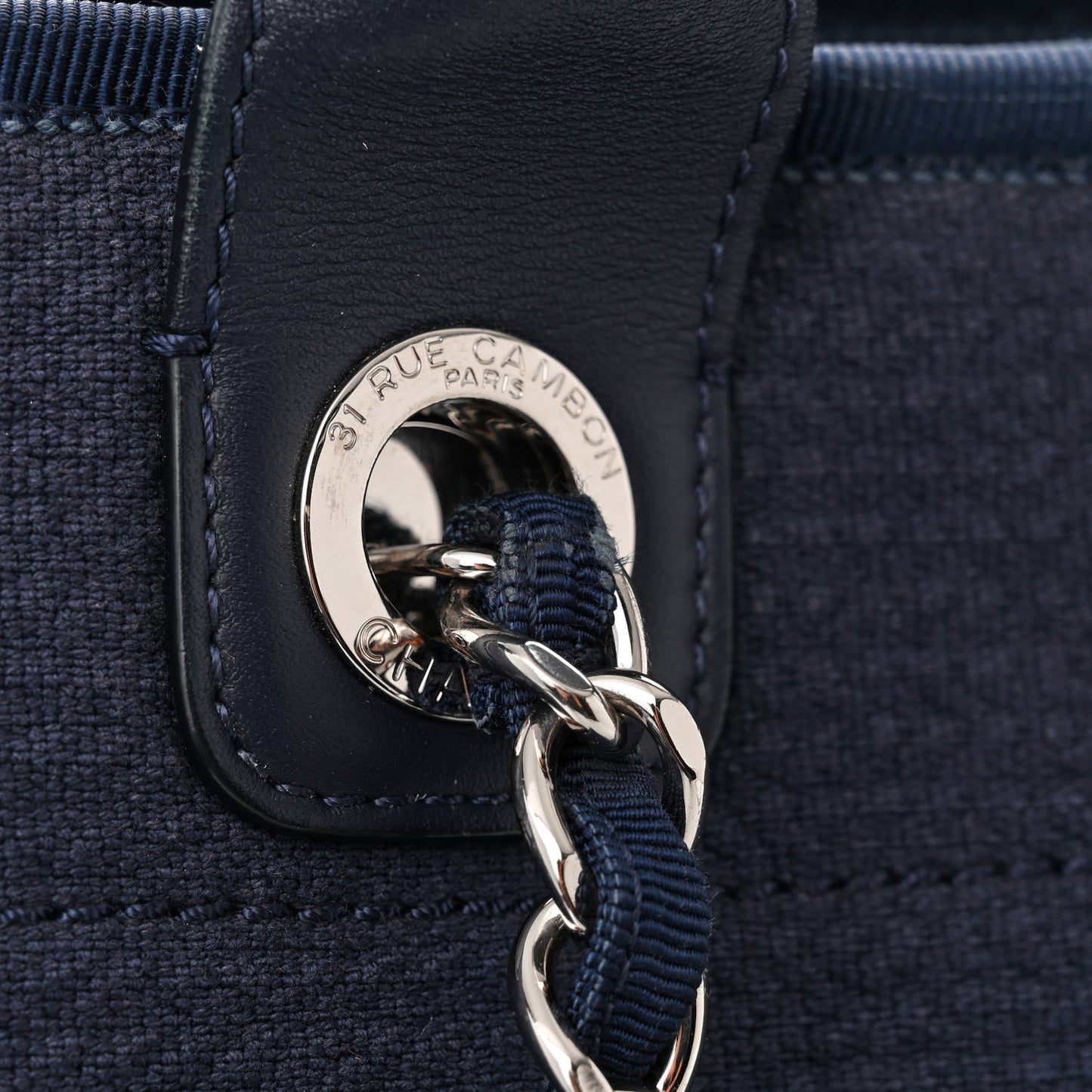 Mixed Fibers Calfskin Medium Deauville Tote Dark Blue