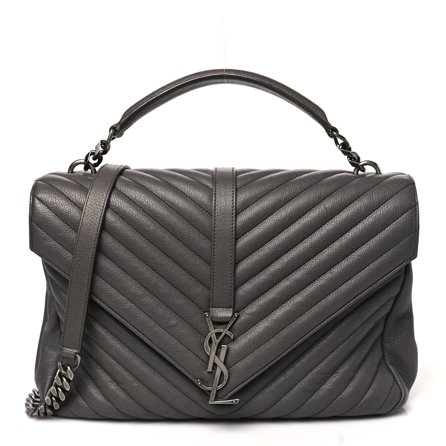 Sheepskin Matelasse Chevron Monogram Large College Satchel Dark Anthracite