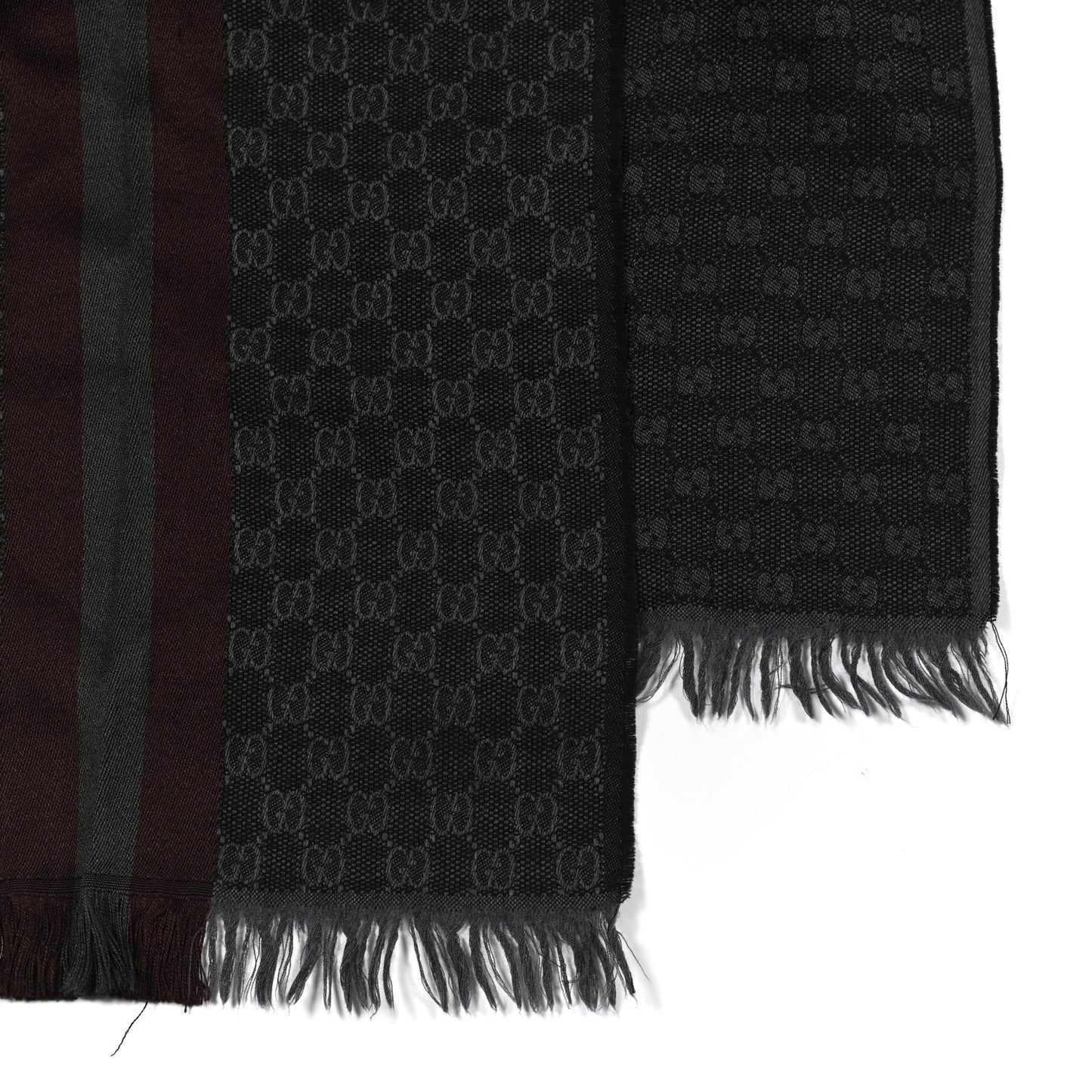 Wool Silk GG Monogram Web Verbier Fringe Scarf Charcoal