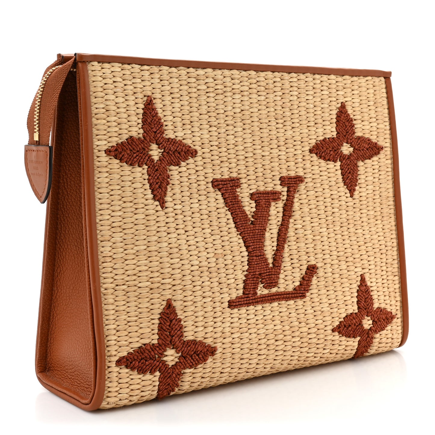 Raffia Monogram Giant Toiletry Pouch 26 Tan