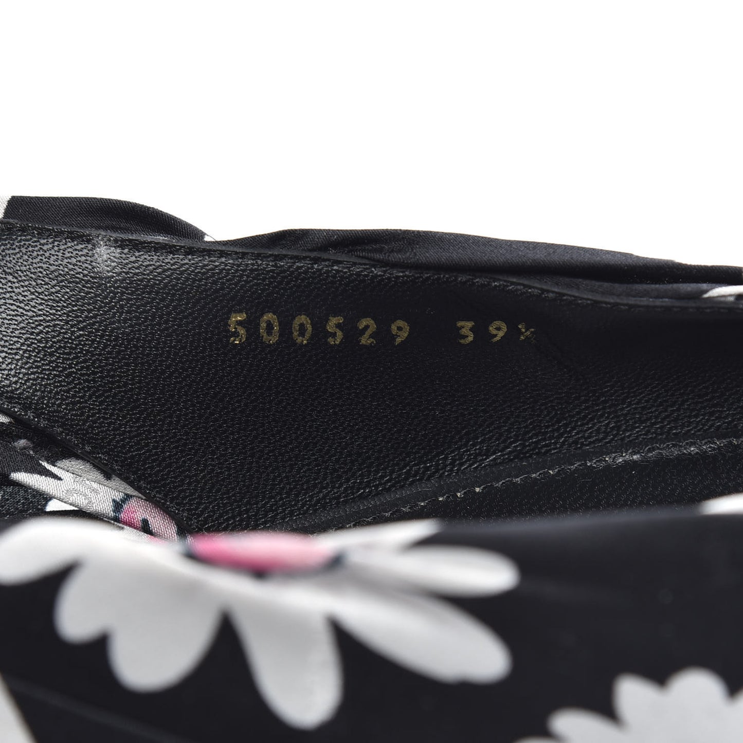 Satin Floral Print Knife Pointy Toe Slingback Flats 39.5 Black
