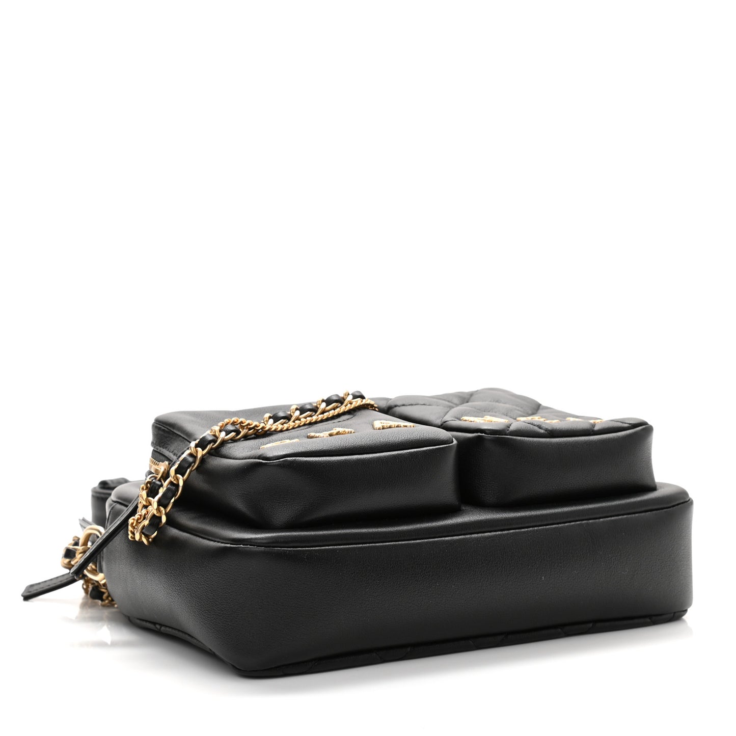 Calfskin Quilted Small Camera Case Black