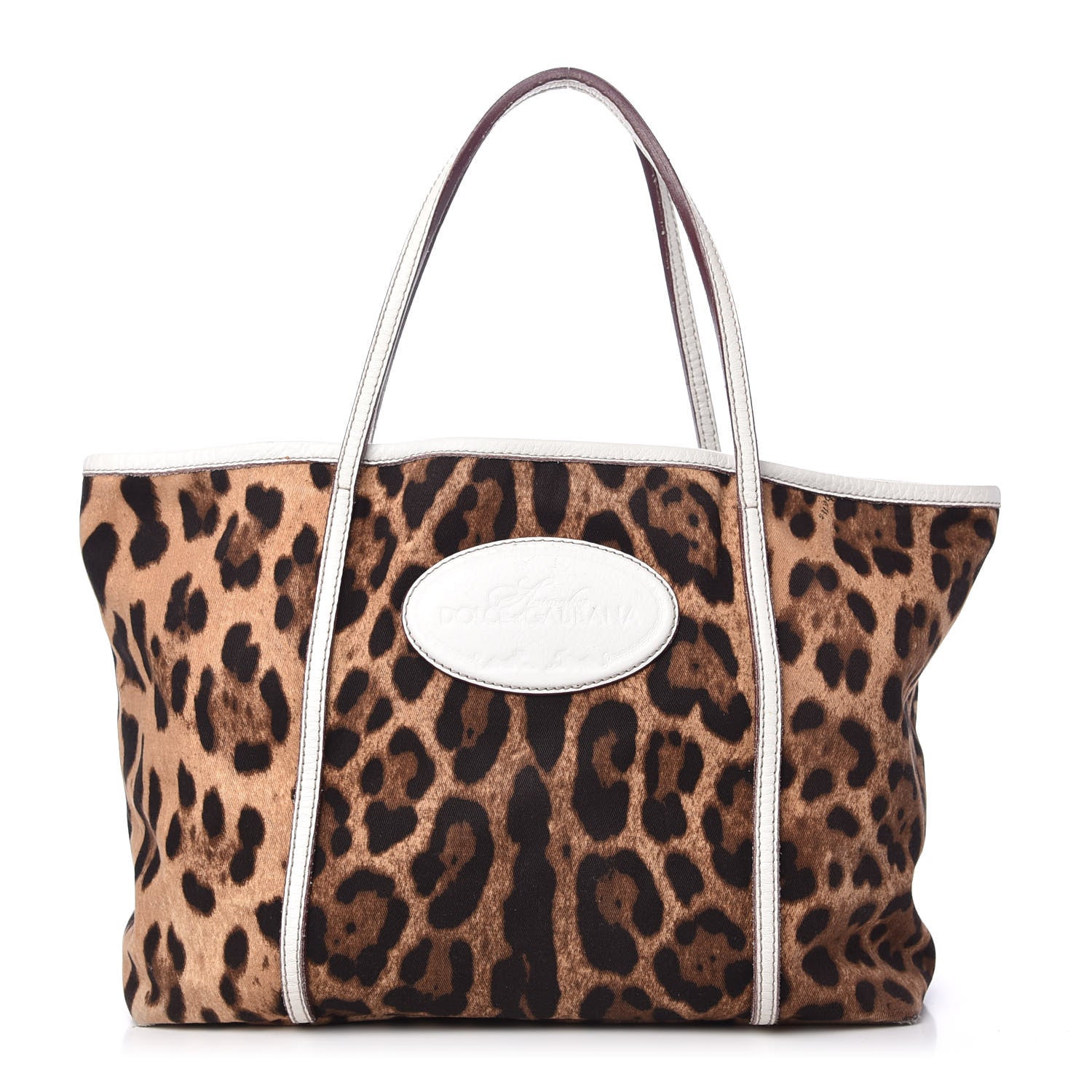 Dolce & Gabbana Canvas Leopard Print Medium Tote White 1 of 8