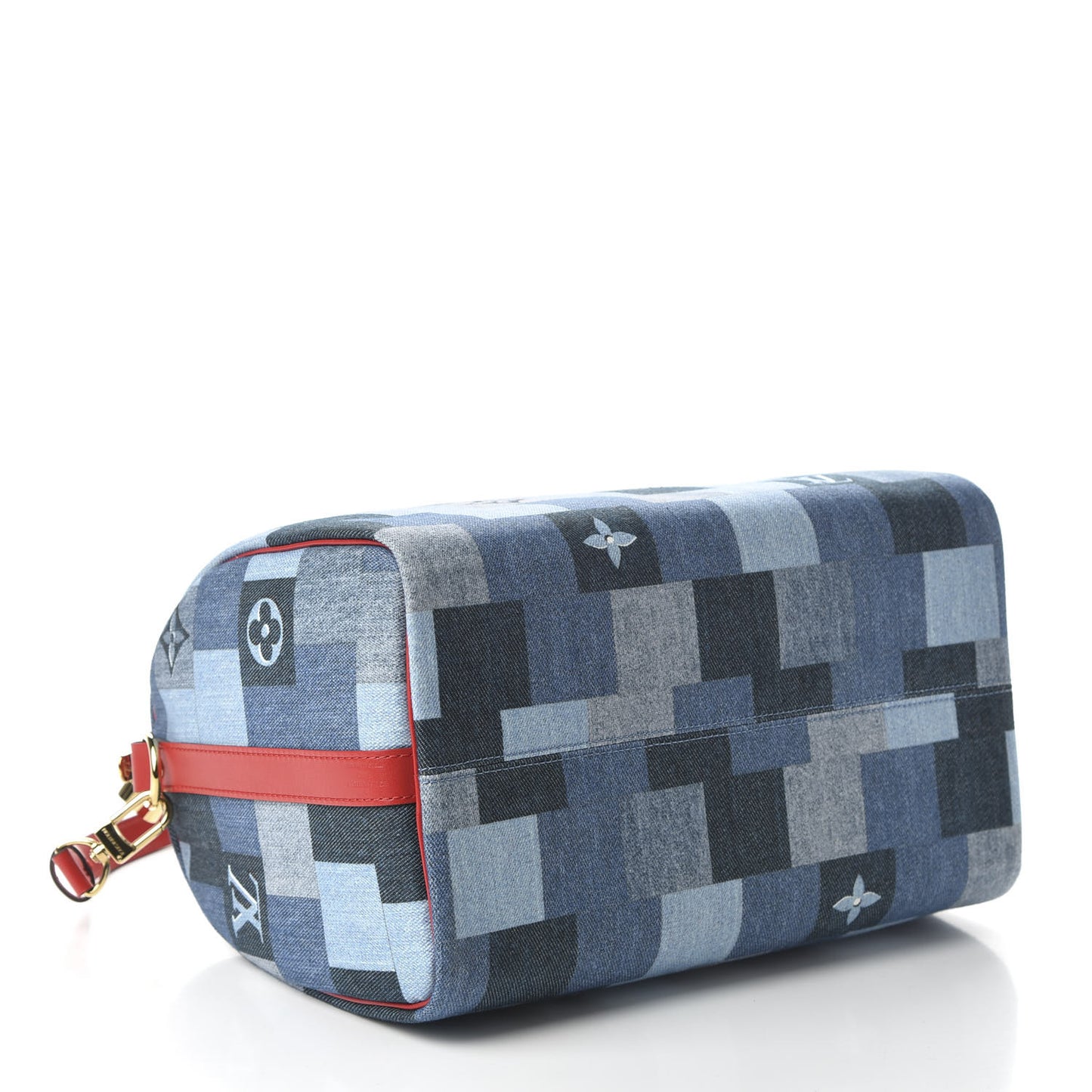 Denim Damier Monogram Patchwork Speedy Bandouliere 30 Blue Rouge