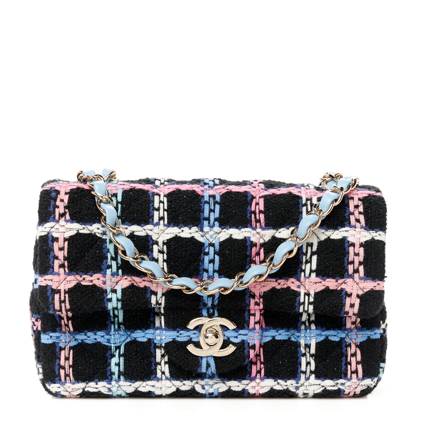 Tweed Quilted Mini Rectangular Flap Black Pink Blue Ecru