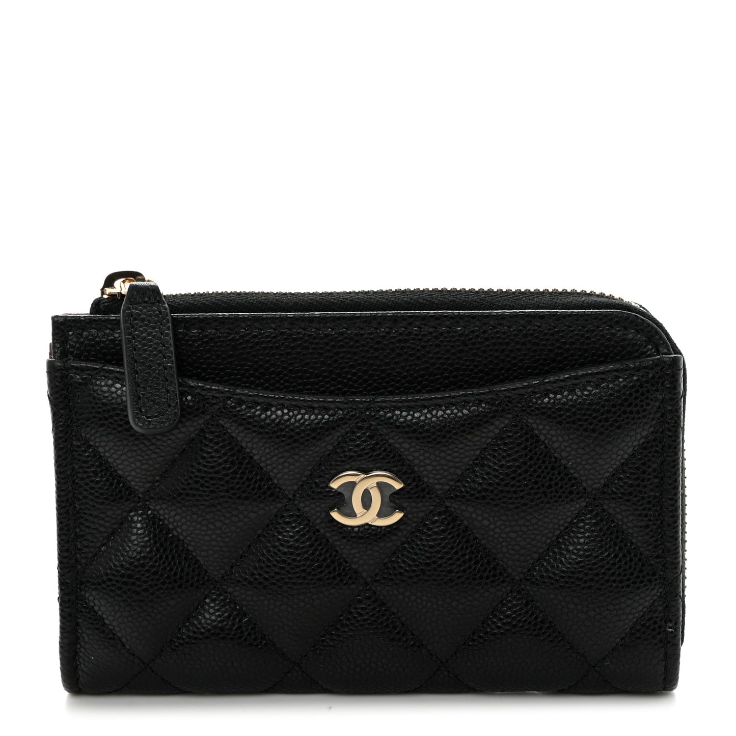 Caviar Quilted CC Zip Around Card Holder Black