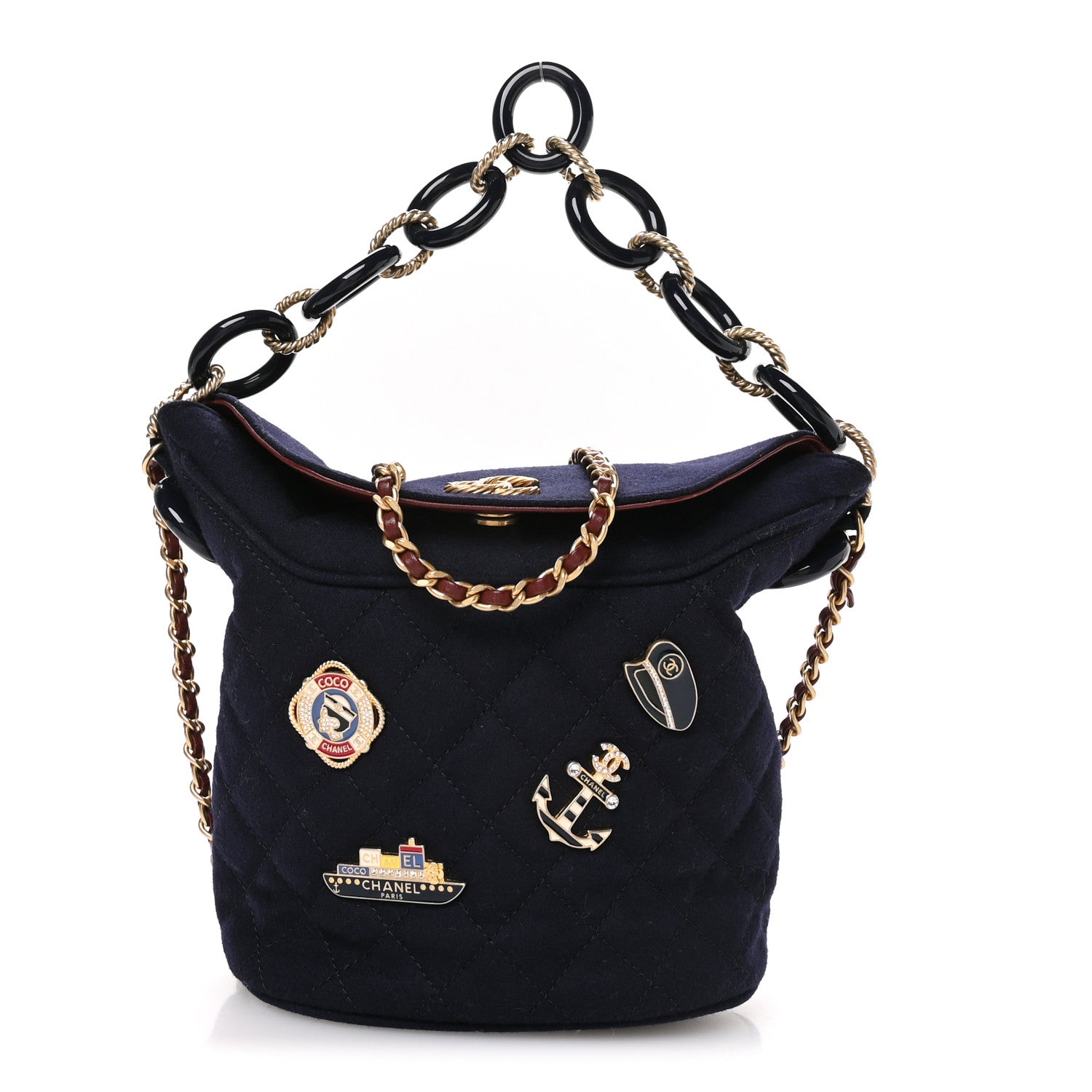 Chanel Felt Quilted Paris Hamburg Charms Drawstring Bucket Bag