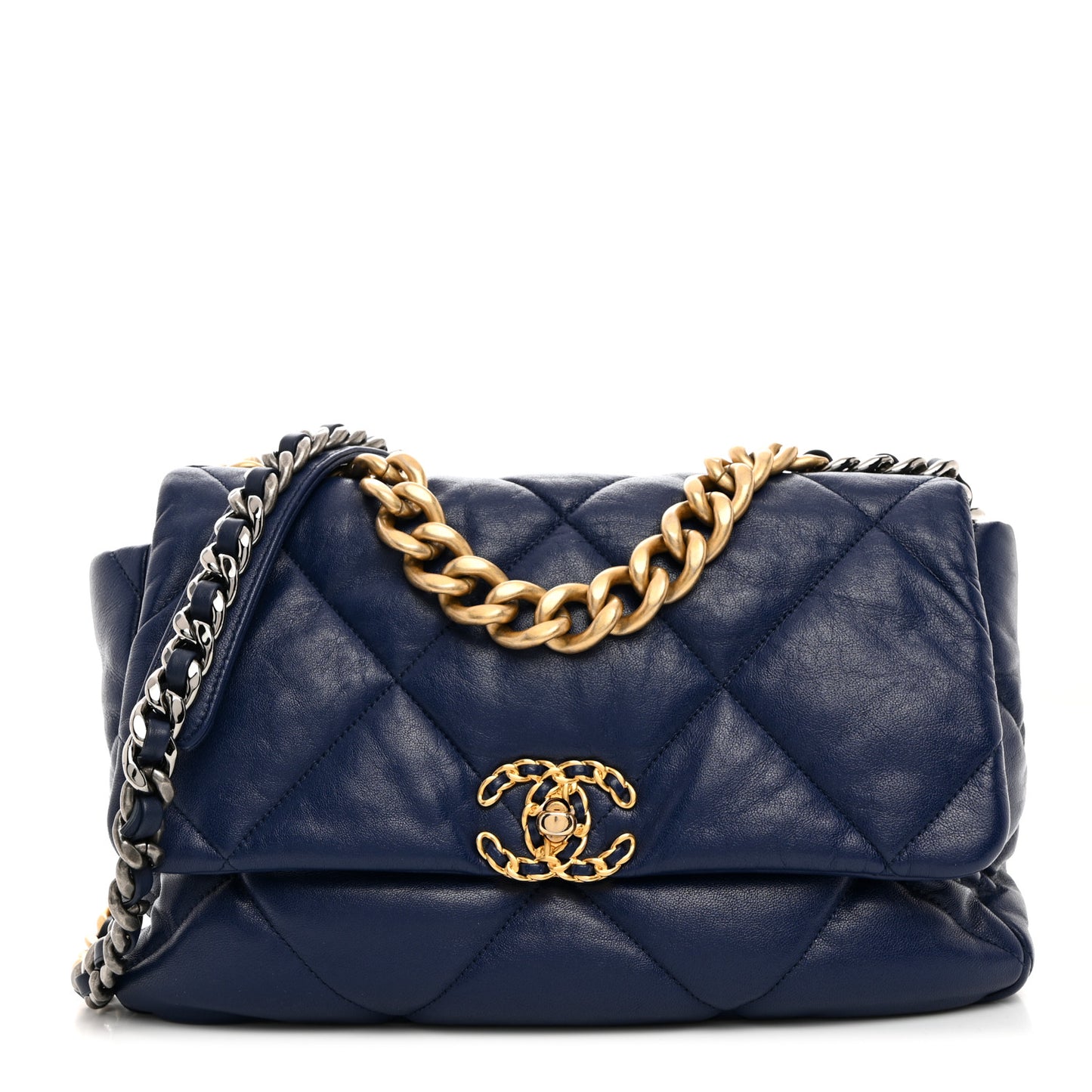Goatskin Quilted Large Chanel 19 Flap Navy Blue