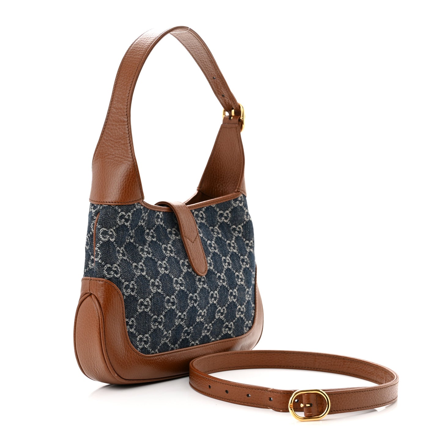 New Denim GG Monogram Calfskin Small Jackie 1961 Hobo Blue Tea Cuir