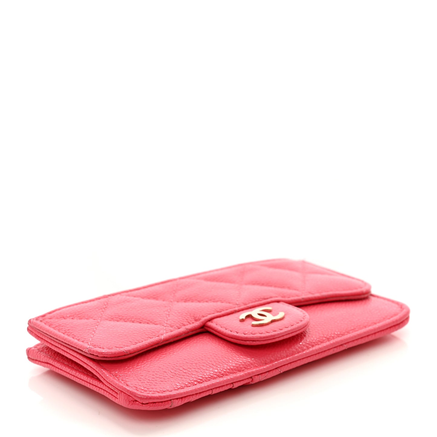 Caviar Quilted Flap Zip Card Holder Dark Pink