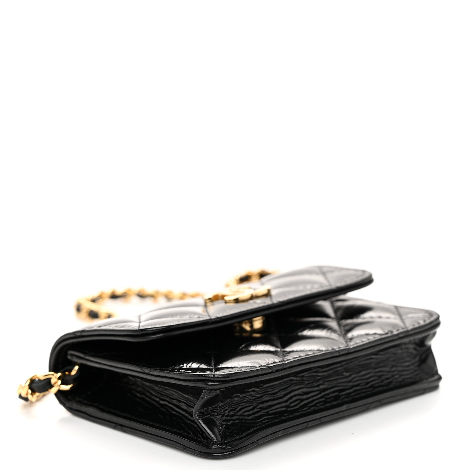 Chanel Shiny Lambskin Quilted Clutch With Chain Black 4 of 12