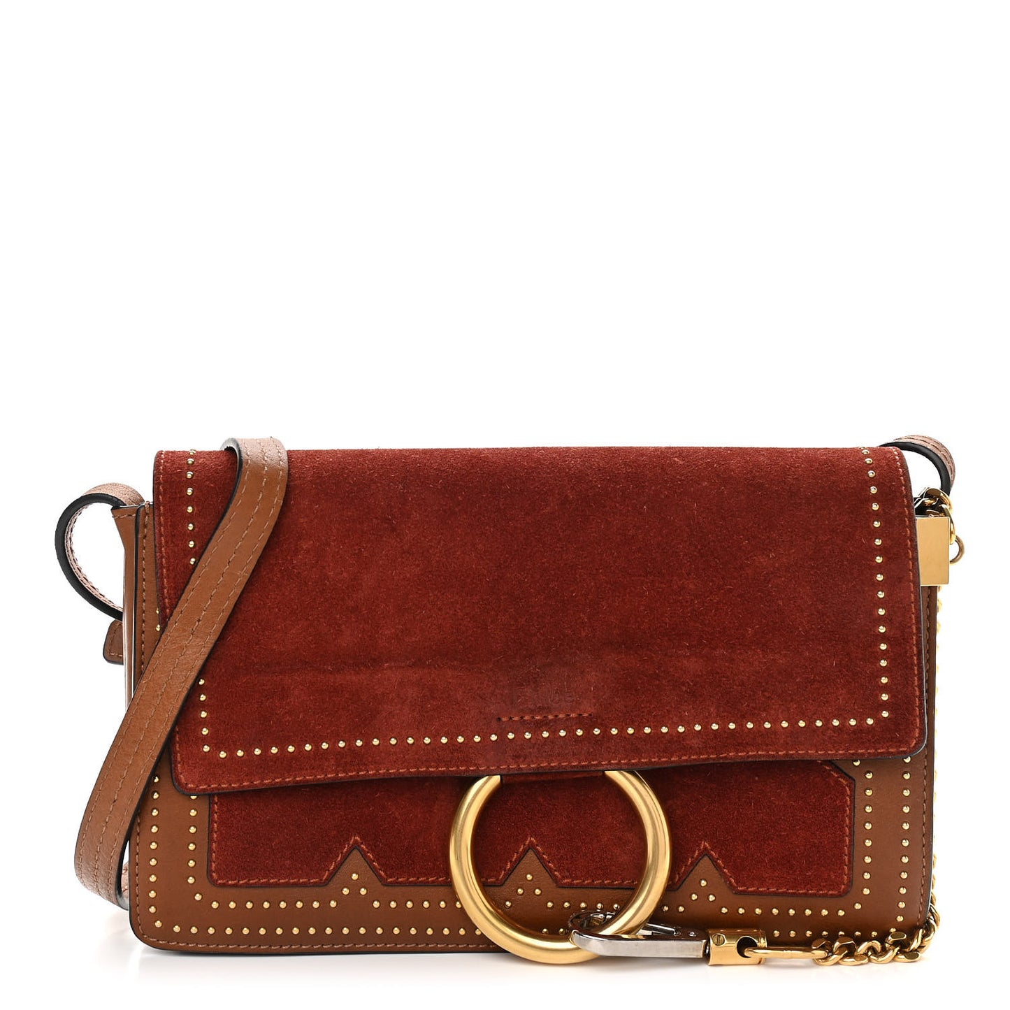 Suede Calfskin Studded Small Faye Shoulder Bag Brown