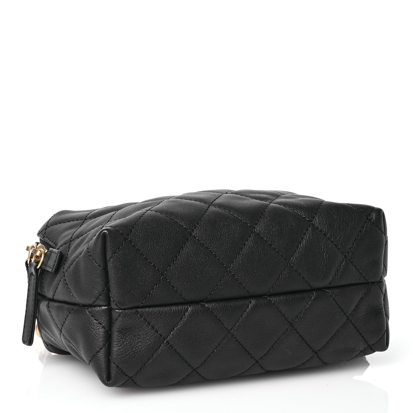Calfskin Quilted Mini Bowling Bag Black