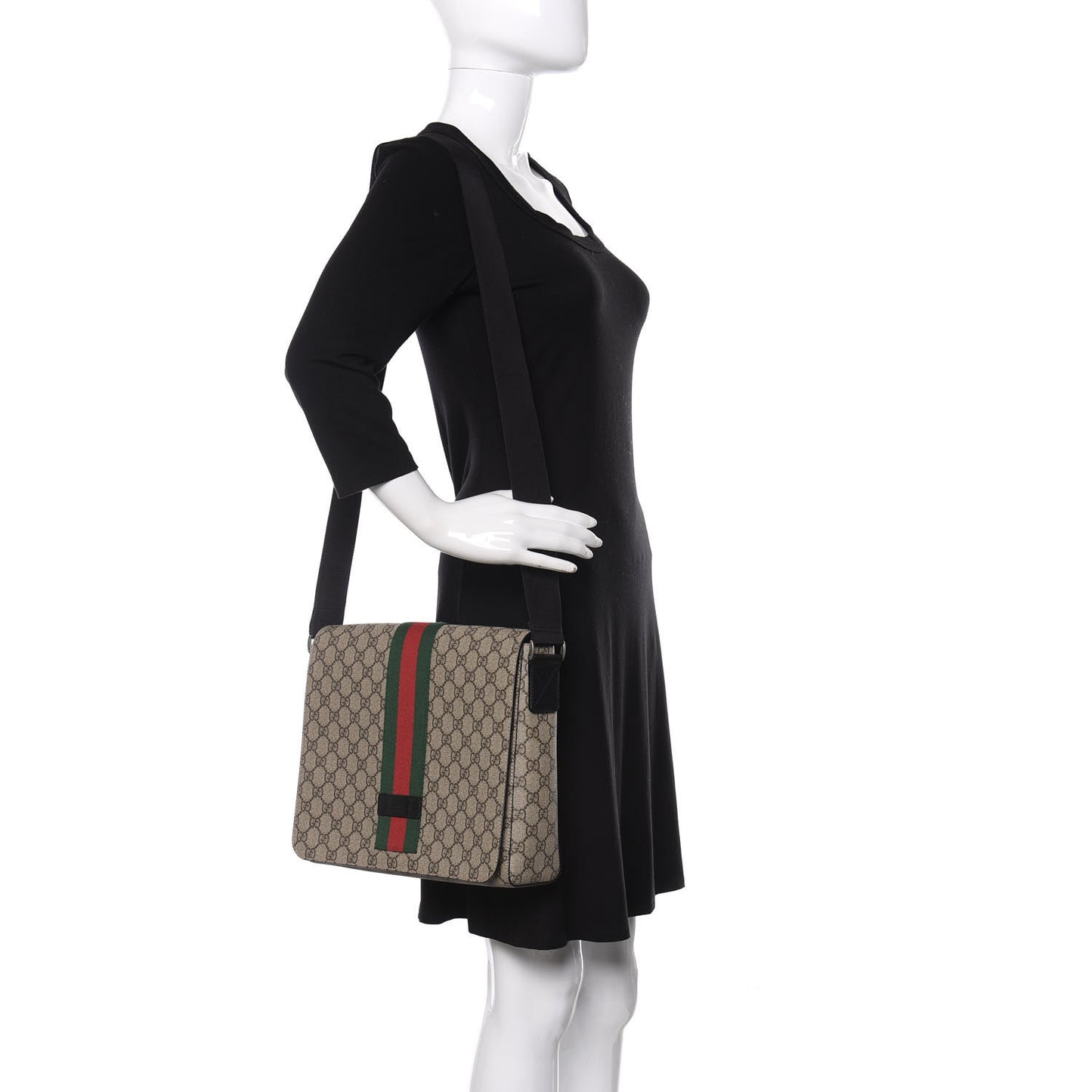 GG Supreme Monogram Web Flap Messenger Bag Black