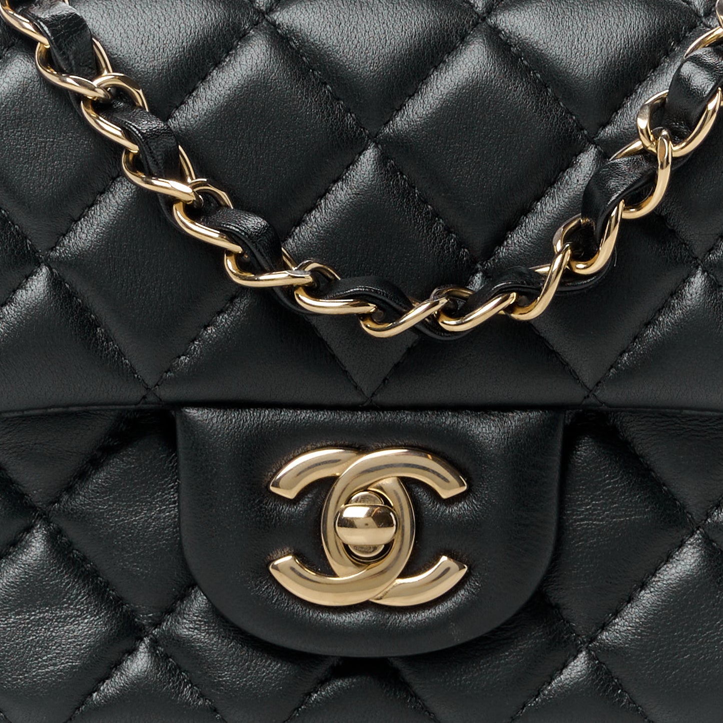 Lambskin Quilted Mini Rectangular Flap Black