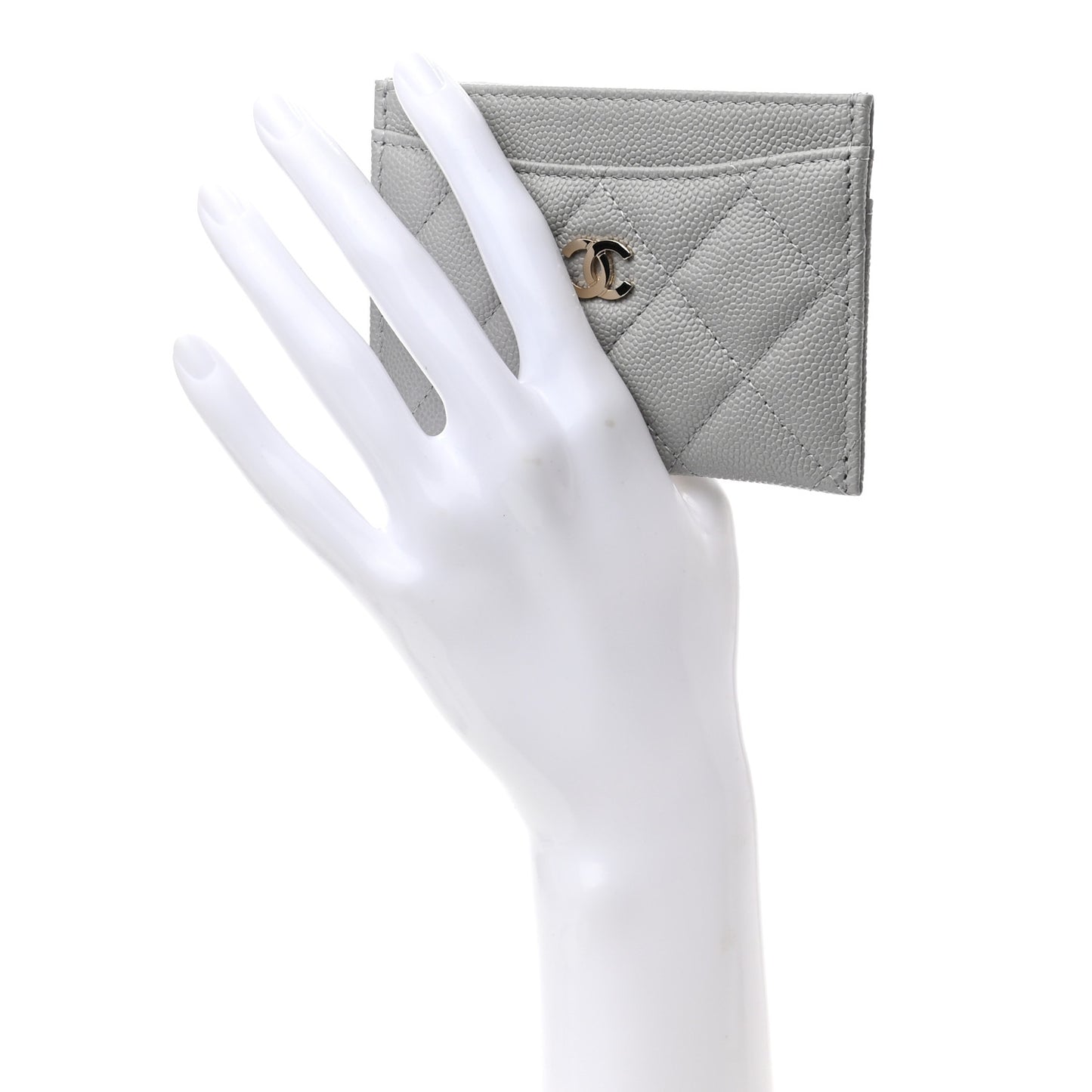 Caviar Quilted Card Holder Grey