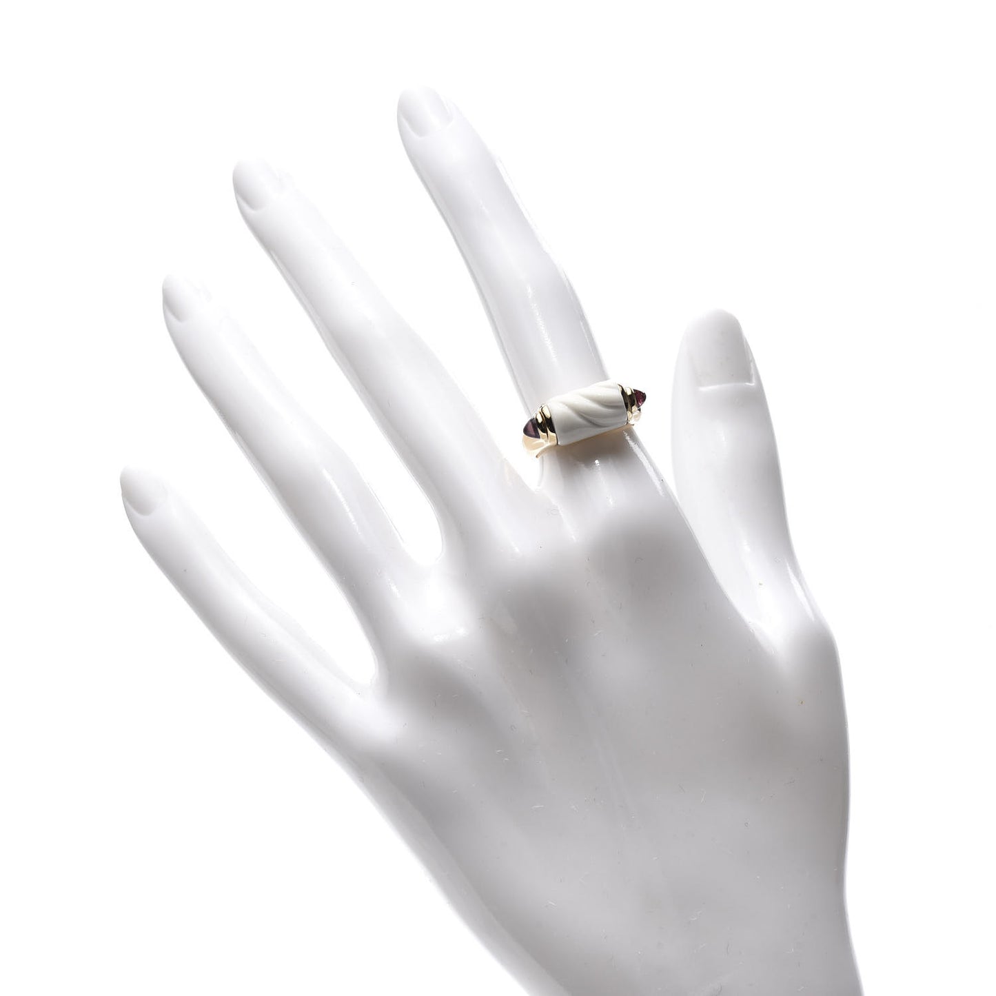 18K Yellow Gold White Ceramic Amethyst Pink Tourmaline Chandra Ring 50 5.25