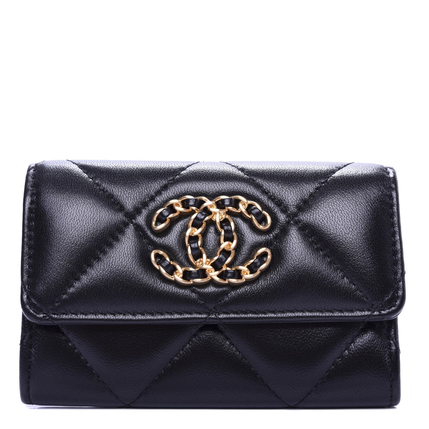 Lambskin Quilted 19 Flap Card Holder Black