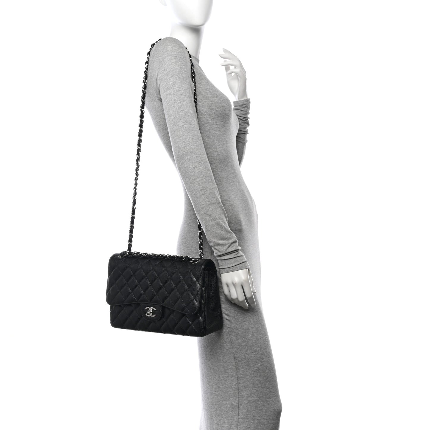 Caviar Quilted Jumbo Double Flap Black