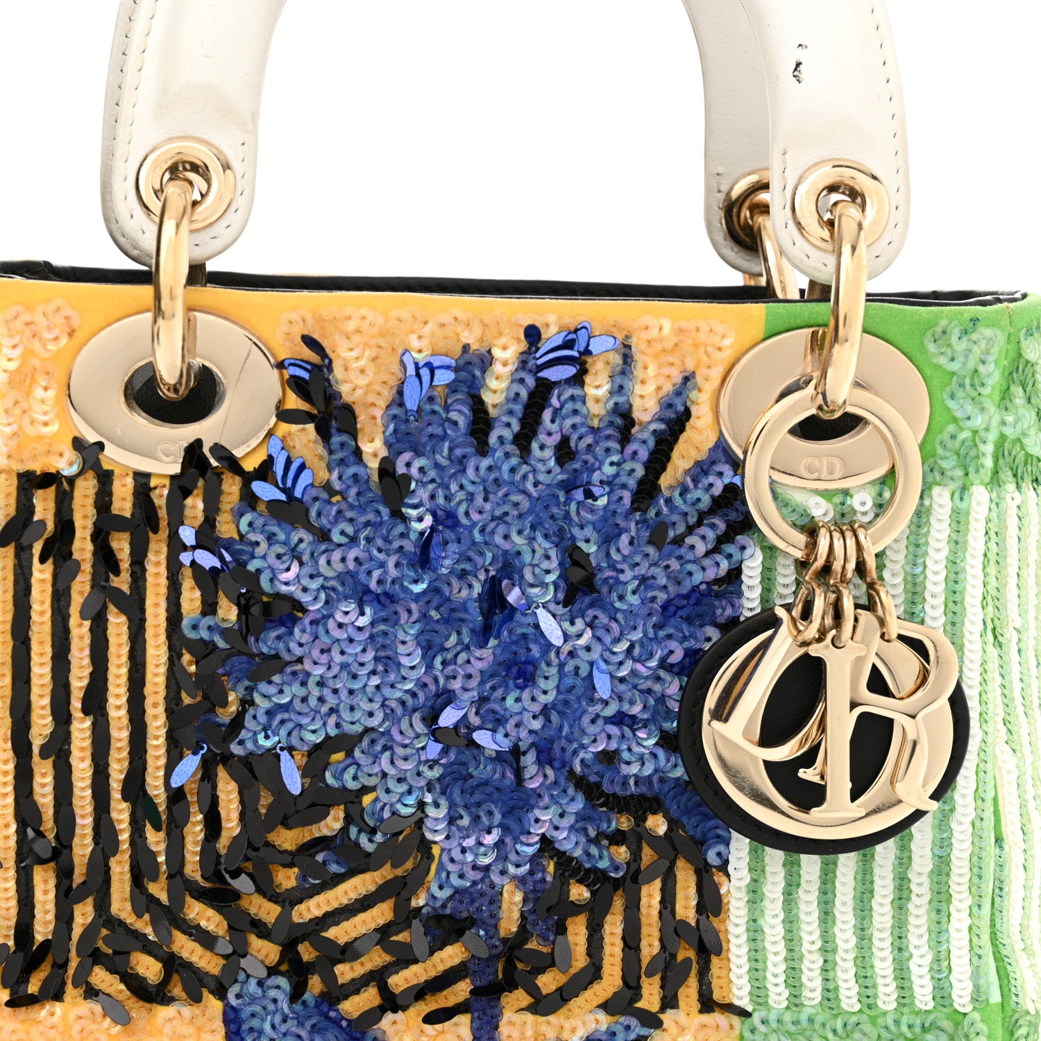 Christian Dior Canvas Sequin Flower Pop Mini Lady Dior Yellow Multicolor 8 of 17
