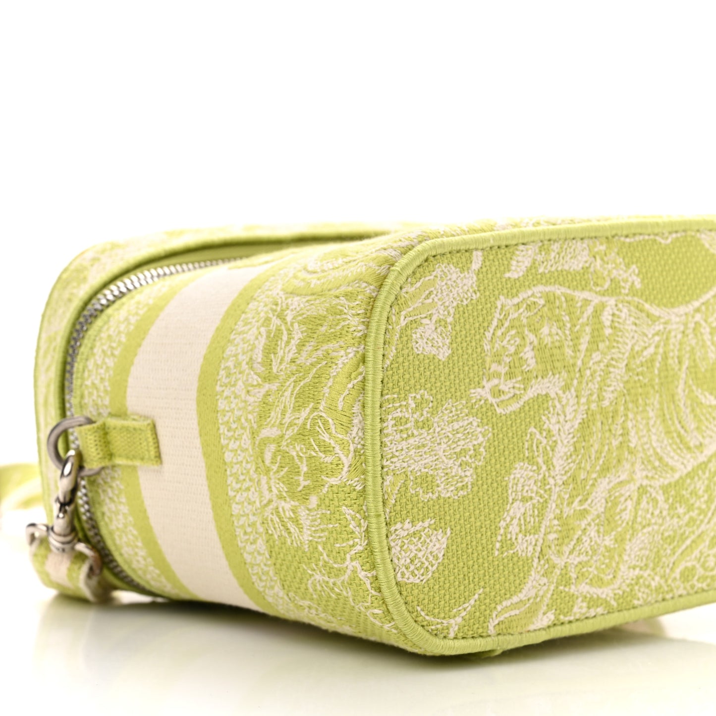 Canvas Embroidered Toile De Jouy Small Travel Vanity Case Green