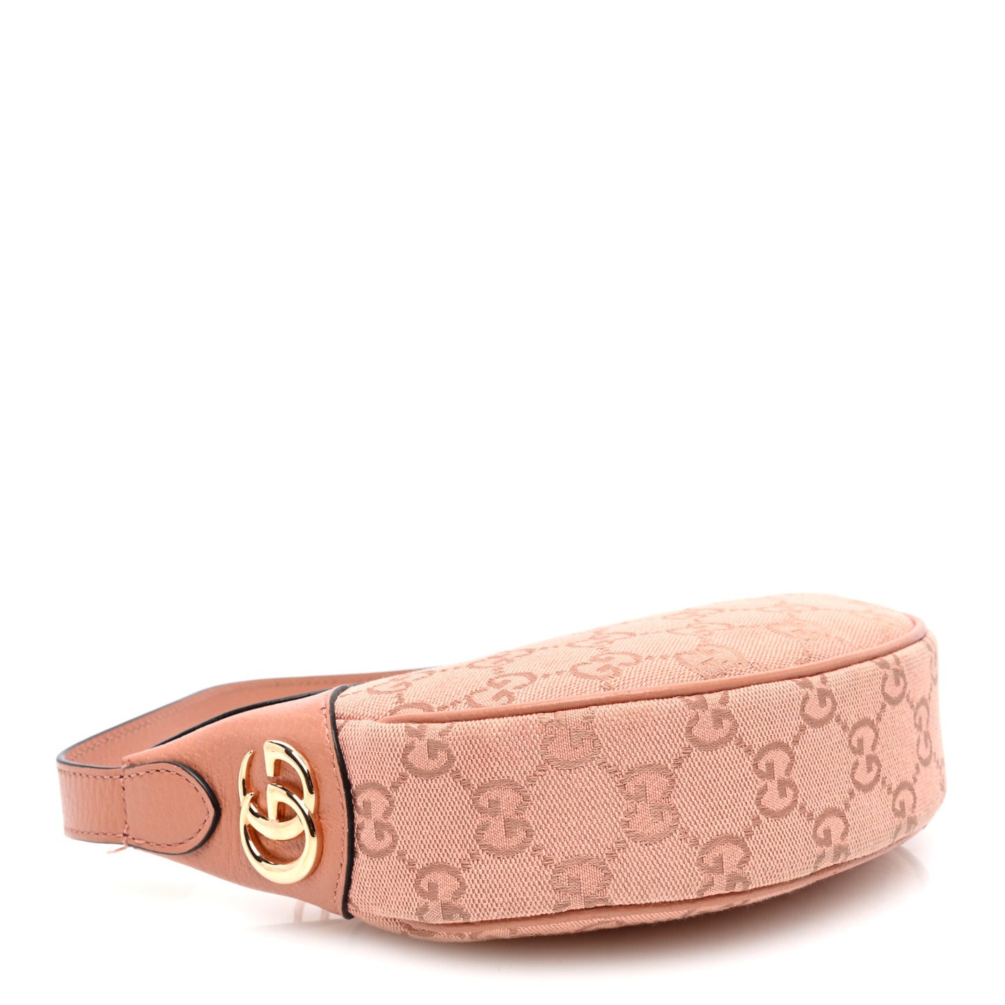 GG Supreme Monogram Textured Calfskin Web Mini Ophidia Half Moon Hobo Rose Pink