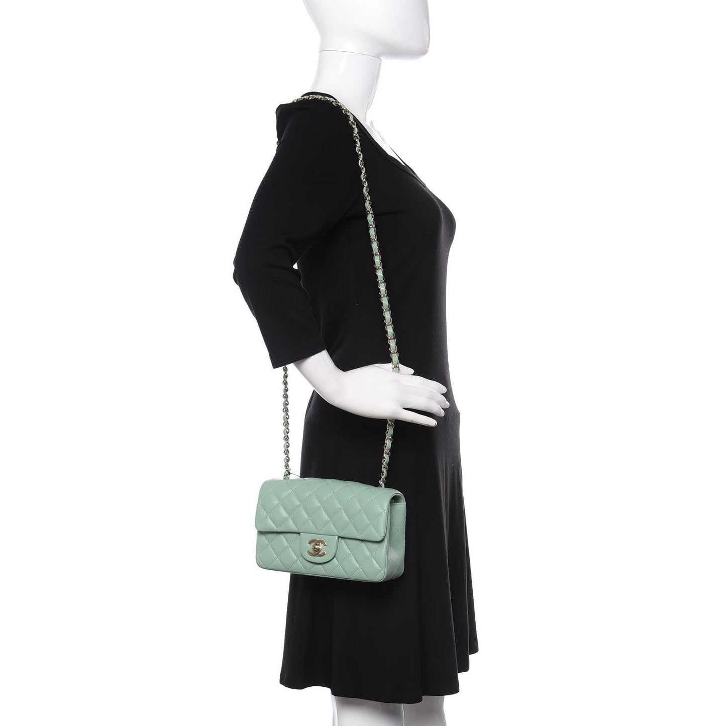 Lambskin Quilted Mini Rectangular Flap Light Green