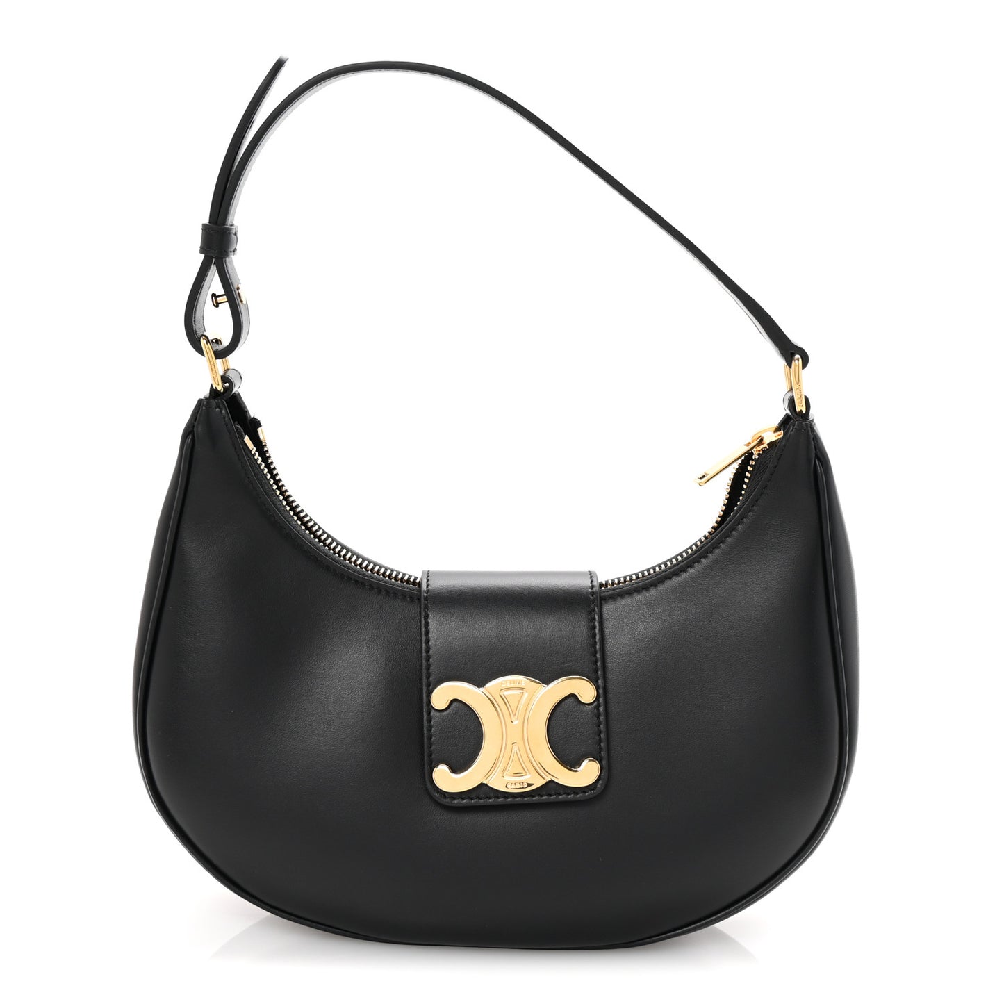 Smooth Calfskin Medium Strap Ava Triomphe Shoulder Bag Black